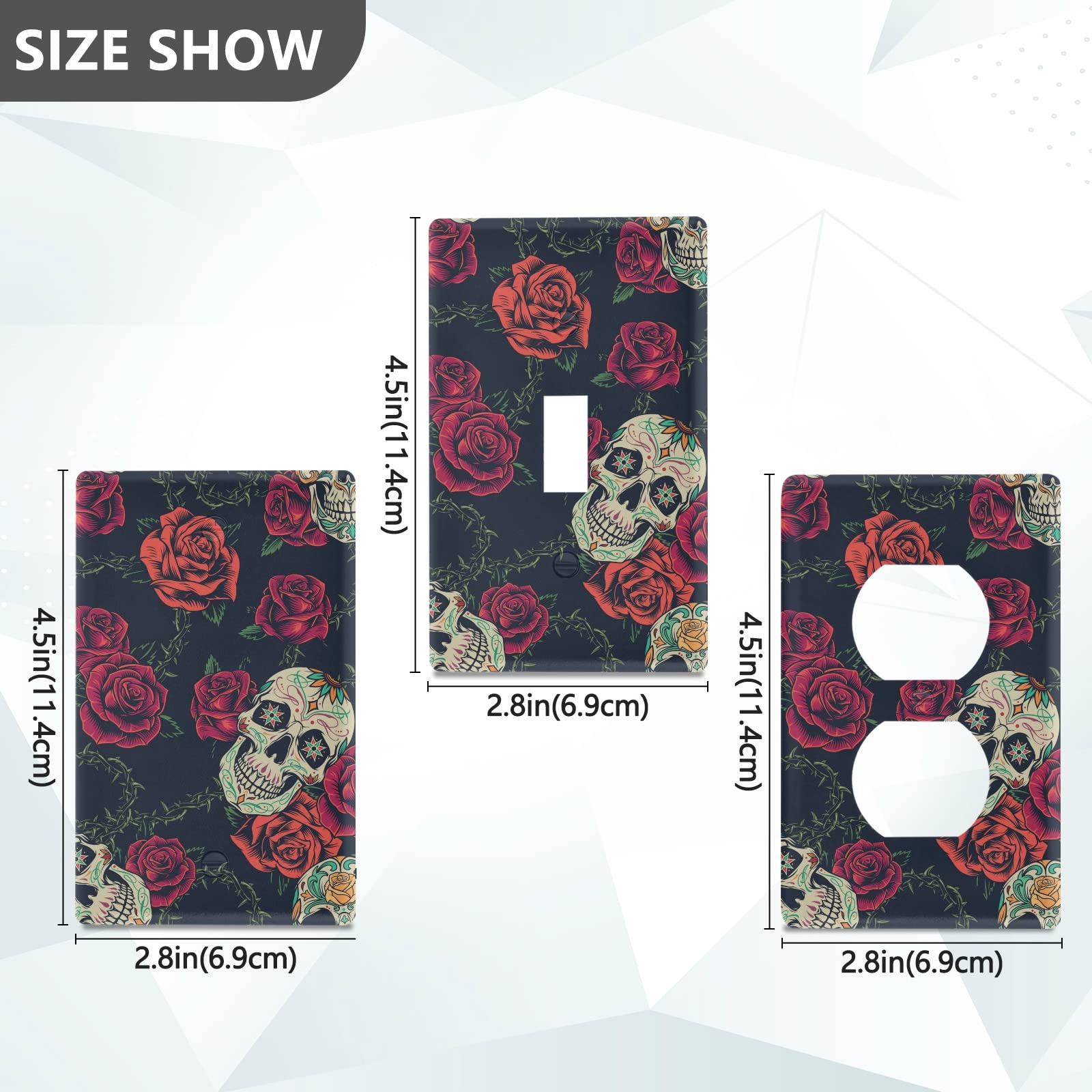 Decorative Roses Sugar Skulls Single Gang Blank Switch Plate Cover - Light Switch Outlet Wall Plate for Home, Office, Bedroom, and Living Room Decor