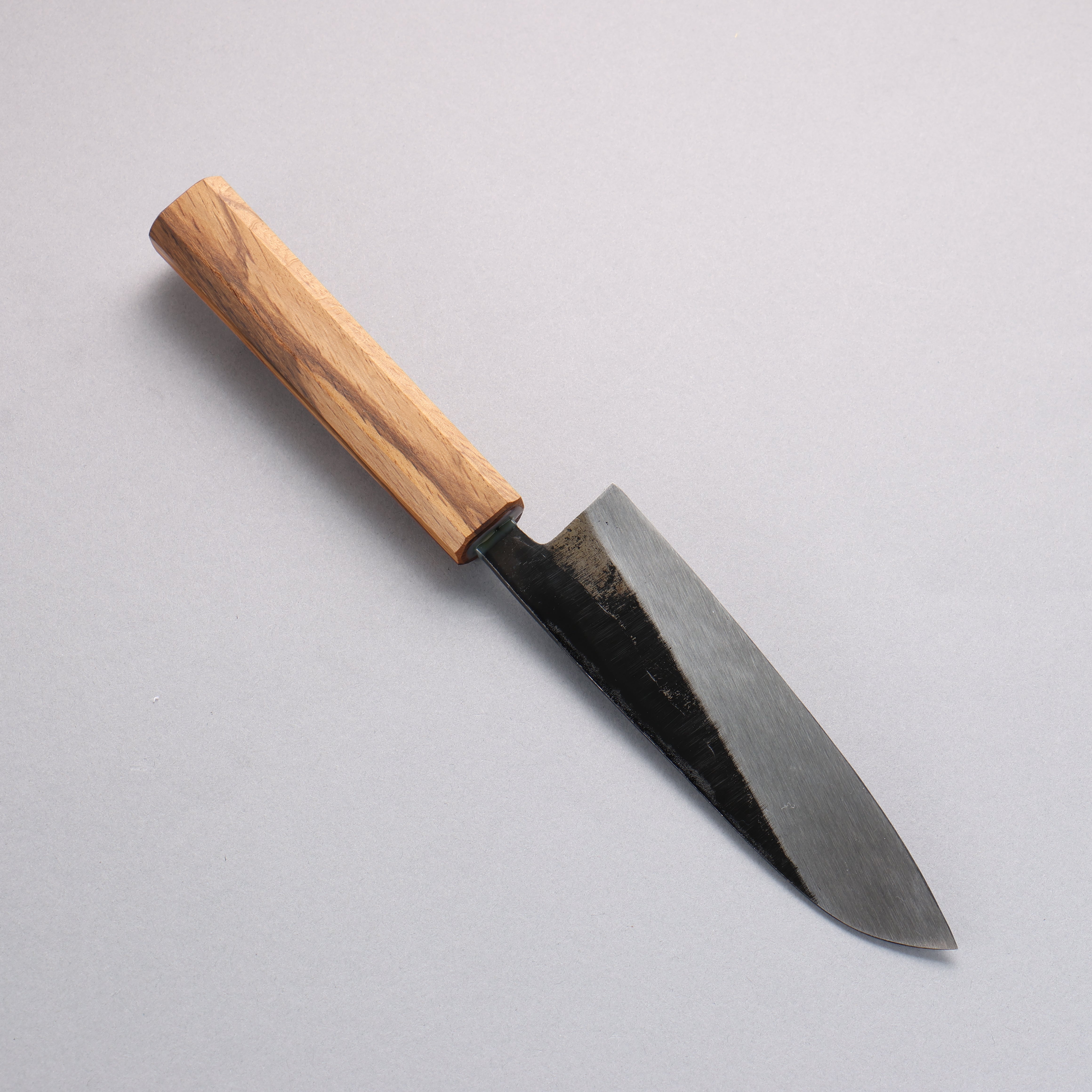 Premium Nakaniida White Steel No.2 Santoku Knife 150mm - Black Finish with Oak Handle - Japanese Kitchen Knife for Professional Chefs & Home Cooking - Perfect for Slicing, Dicing & Chopping Vegetables, Meat & Fish