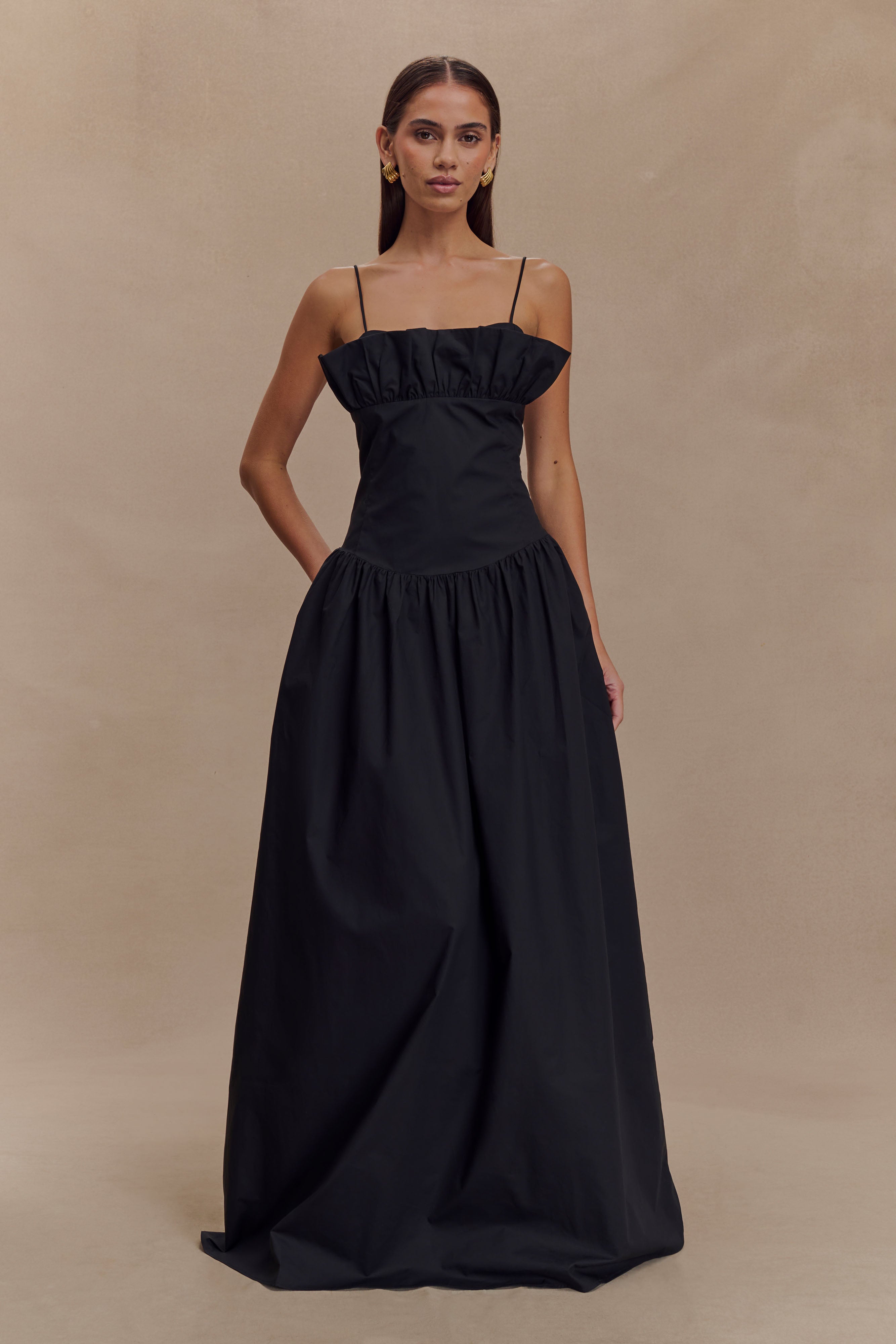 Janis Cotton Frill Maxi Dress - Black | Elegant Long Flowy Summer Dress for Women | Perfect for Beach Vacations, Weddings & Date Nights