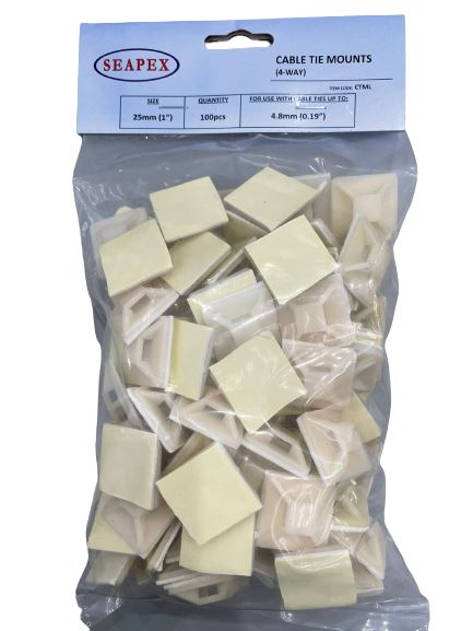 100pcs Heavy Duty 4-Way Cable Tie Mounts - Nylon Wire Organizer for Home, Office & Car Cable Management - Secure Bundling for Wires, Cords & Hoses