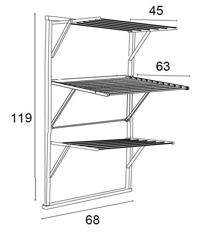 Karim 3-Tier Wall Mounted Clothes Airer - Space Saving Laundry Drying Rack for Small Homes & Apartments - White