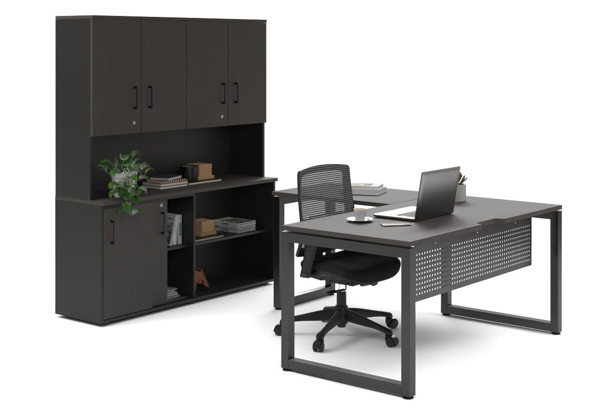 Premium L-Shaped Executive Desk with Quadro Loop Legs - Black Finish [1800L x 1700W] - Perfect for Home Office, Corporate Workspace & Modern Interior Design