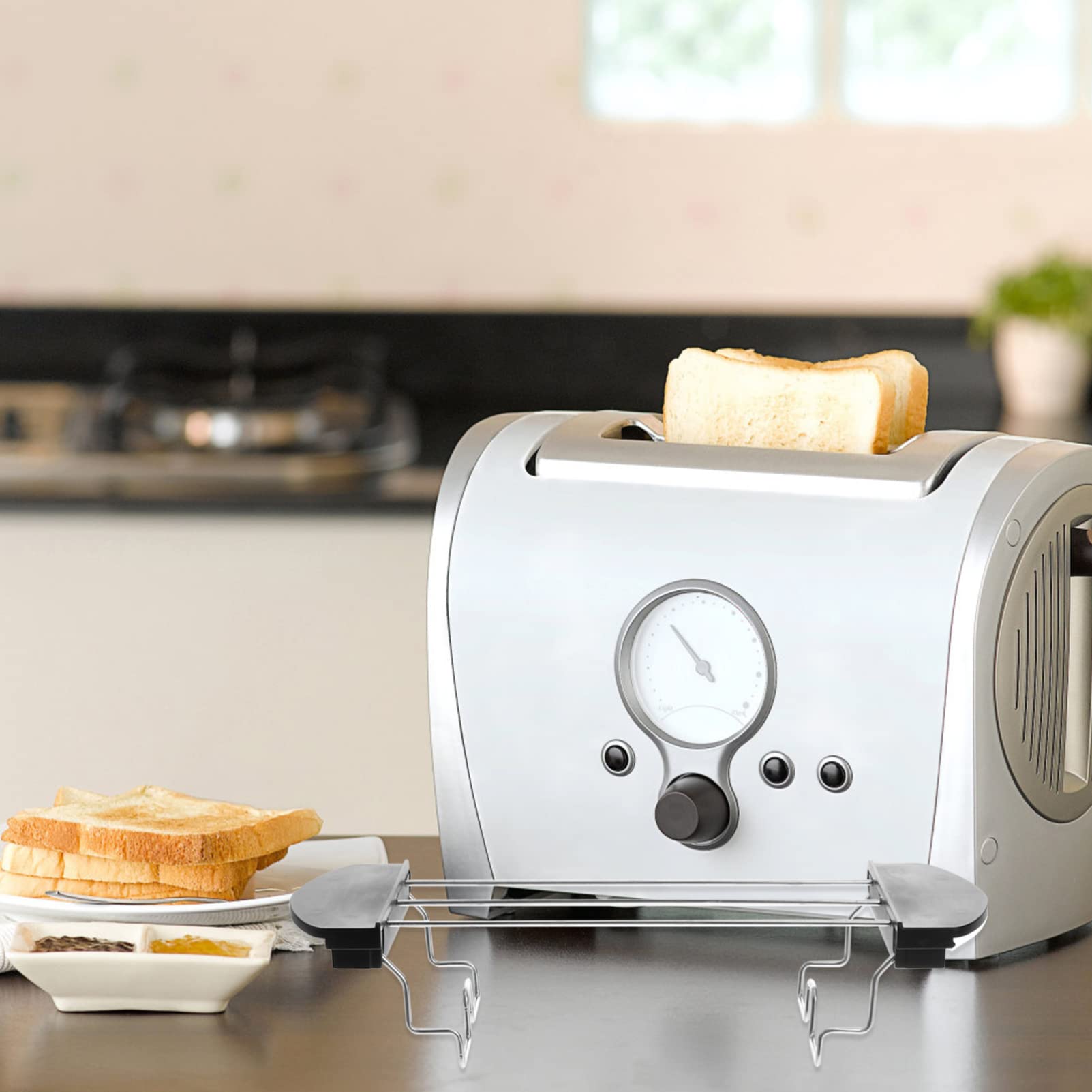 DOITOOL Stainless Steel Toaster Warming Rack - Sandwich & Bread Toast Rack, Bun Warmer for Kitchen Toaster Accessories (Black) - Perfect for Breakfast, Brunch & Home Baking