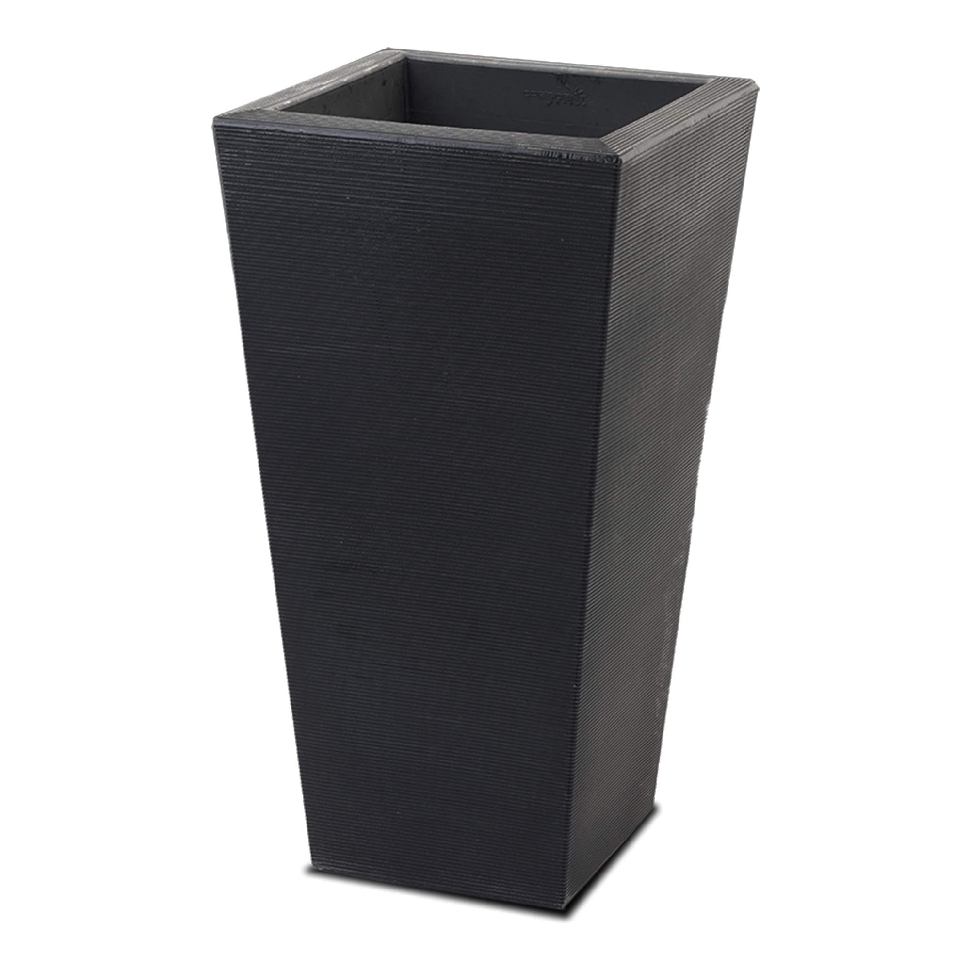Crescent Garden Bowery Planter - 17-Inch Tall Double-Walled Indoor/Outdoor Plant Pot in Caviar Black - Perfect for Patio, Balcony, or Home Decor