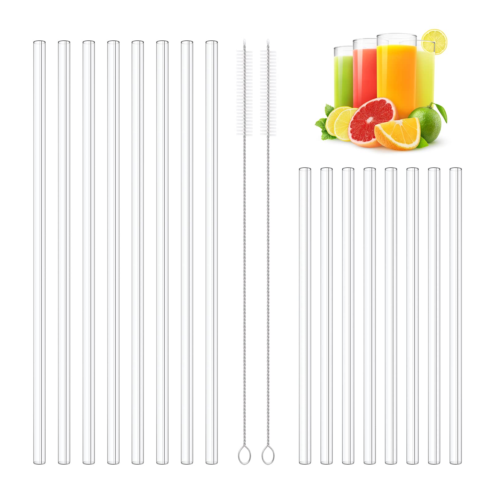 16 Pack Clear Reusable Glass Straws - 8 Short (5.5