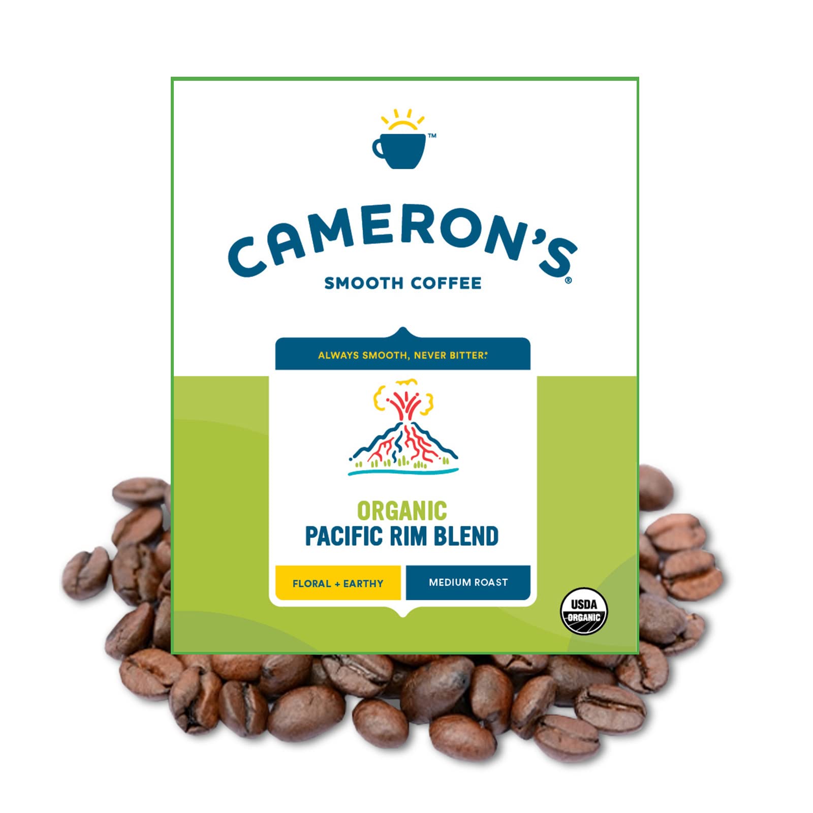 Organic Pacific Rim Blend Whole Bean Coffee by Cameron's Coffee - 4 Pound Bag | Fresh Roasted, Rich Flavor for Home Brewing & Office Use