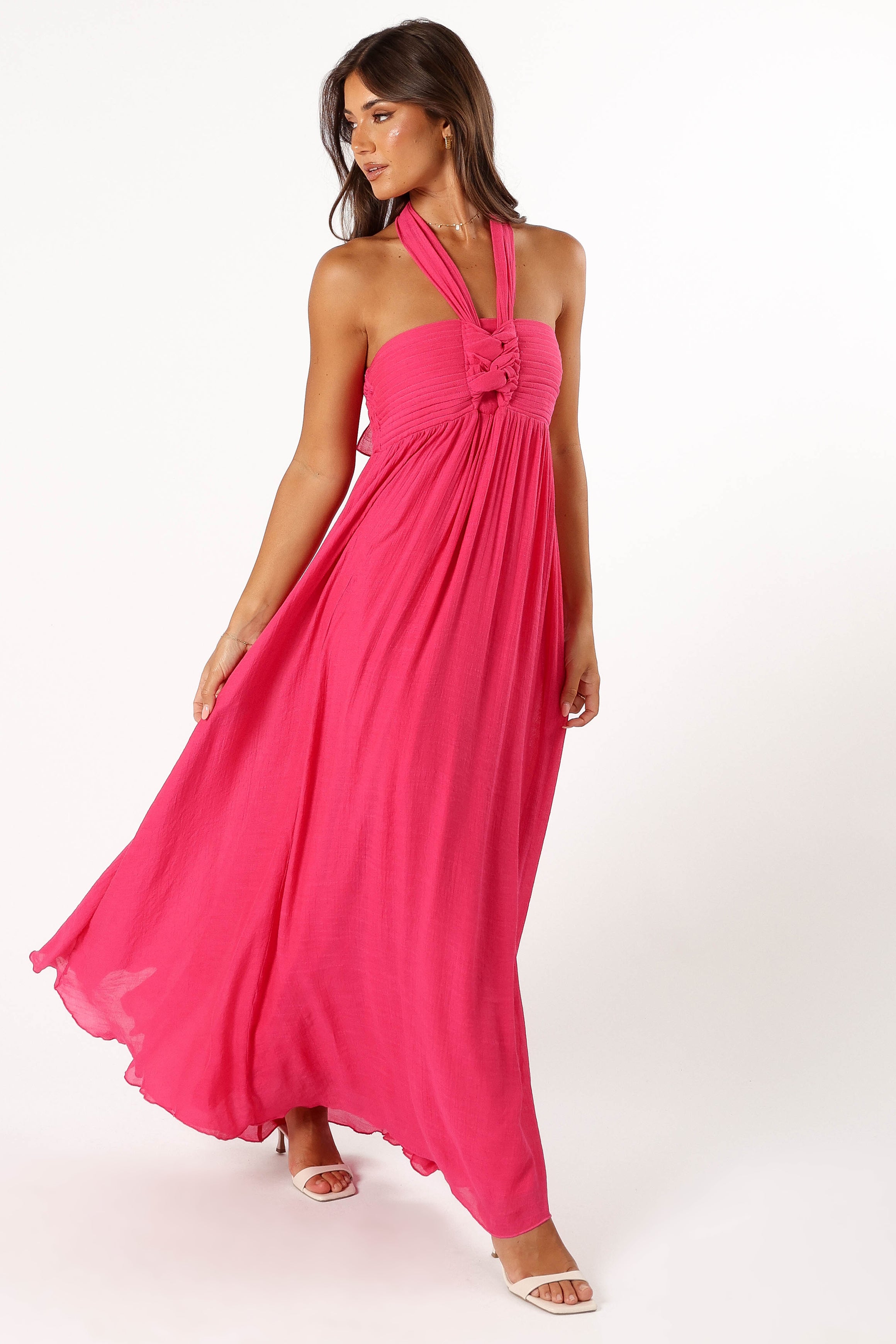 Everdeen Halterneck Maxi Dress for Women - Flowy Fuchsia Long Summer Dress with Side Slit, Perfect for Beach Vacations, Parties & Date Nights
