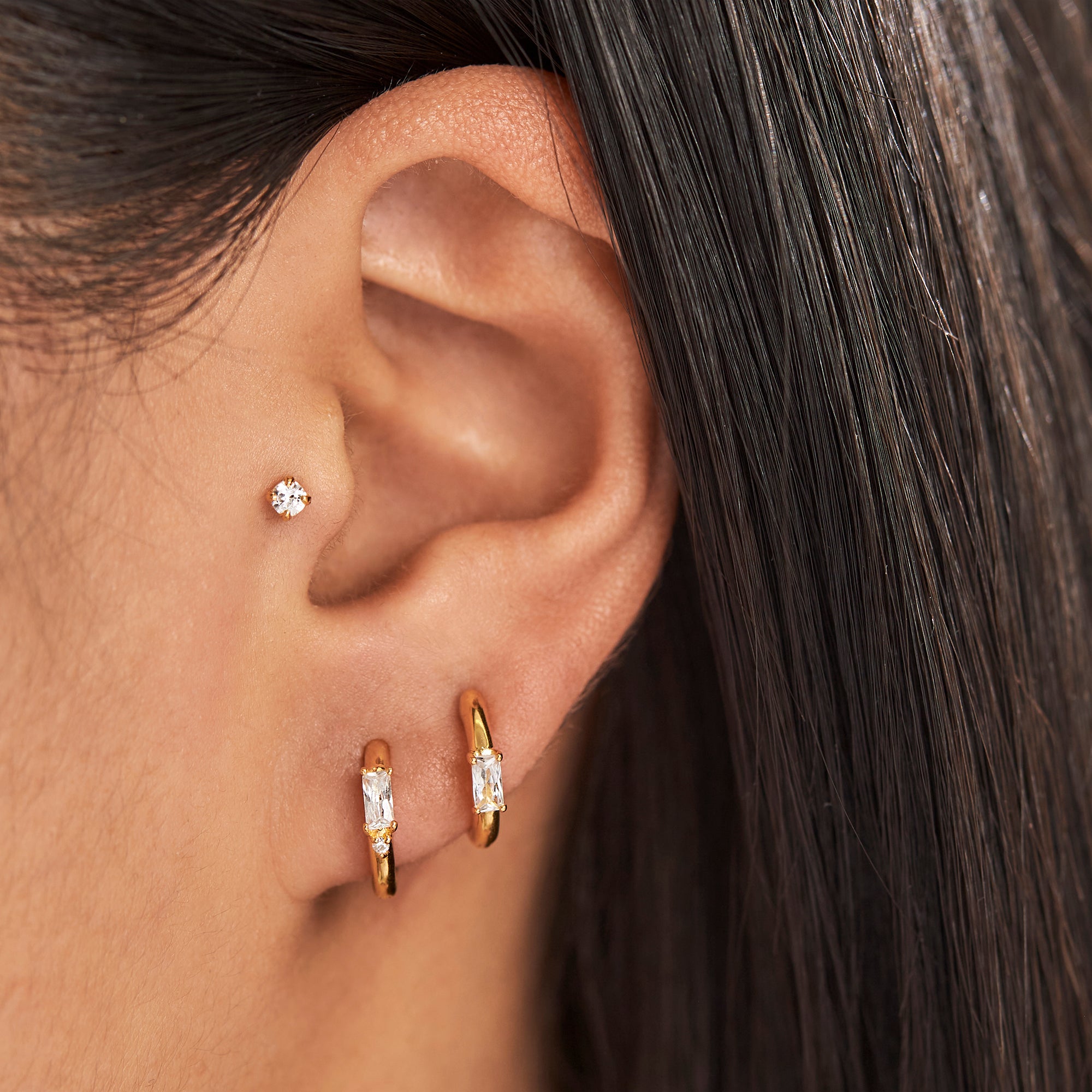 Lumen Baguette Huggie Earrings in Gold - Elegant Hoop Huggies for Women, Perfect for Everyday Wear, Parties & Special Occasions