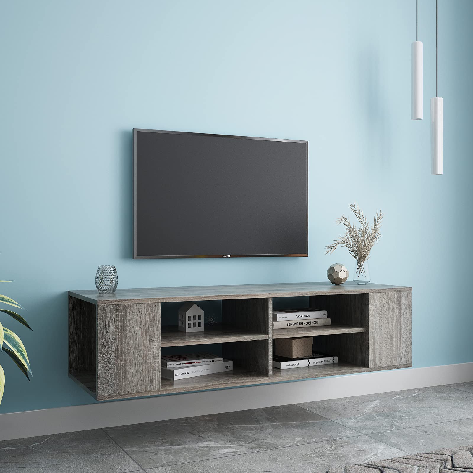 Wall Mounted Media Console - Floating TV Stand with Adjustable Height, Black Oak Walnut Finish - Perfect for Living Room, Bedroom & Home Theater Setup