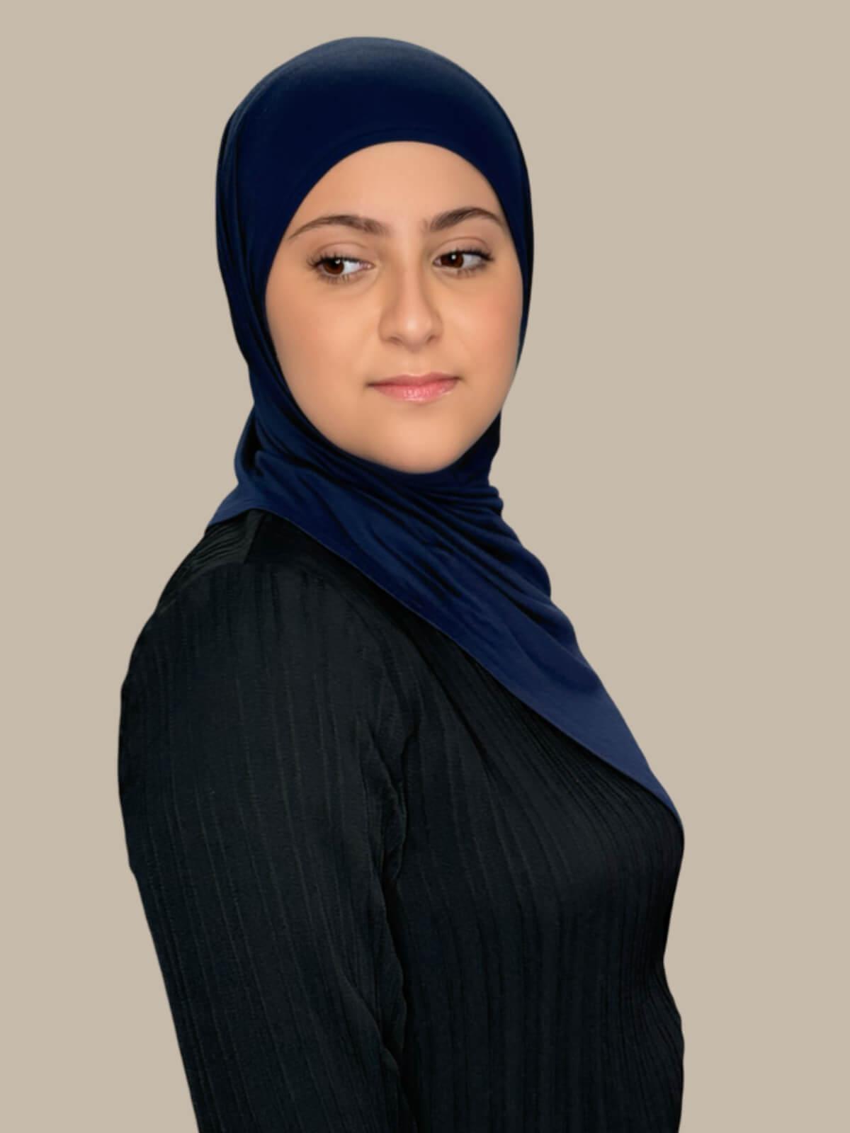Stylish Pre-Sewn Jersey Hijab for Women - Navy Blue | Comfortable & Modest Headscarf for Daily Wear, Work, and Prayer