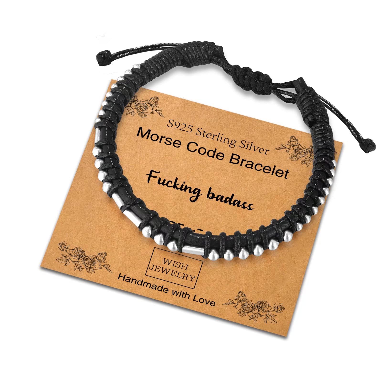 Sterling Silver Morse Code Bracelet for Women & Men - Adjustable Leather Bracelet with Inspirational Message - Unique Birthday & Friendship Jewelry Gift for Him or Her - Perfect for Everyday Wear, Special Occasions & Meaningful Gifting