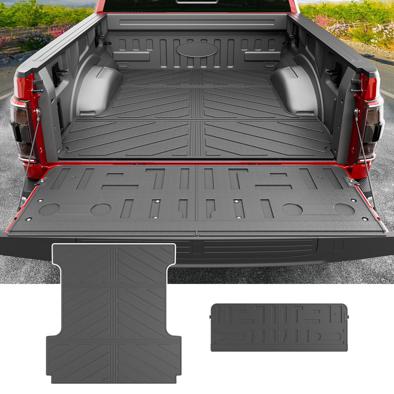 5.5FT Heavy Duty Truck Bed Mat & Tailgate Liner for 2021-2025 Ford F150 | TPE Non-Slip Protection | Perfect for Hauling, Camping & Off-Road Adventures