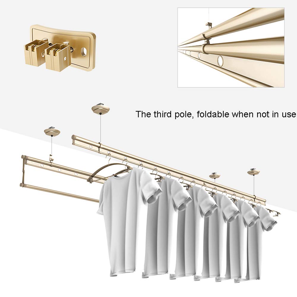 150cm 3-Pole Ceiling Pulley Clothes Dryer - Hand-Cranked Wall Mounted Laundry Airer, Heavy Duty Metal Clothesline for Indoor & Outdoor Use - Perfect for Bathroom, Laundry Room, Balcony and Small Spaces