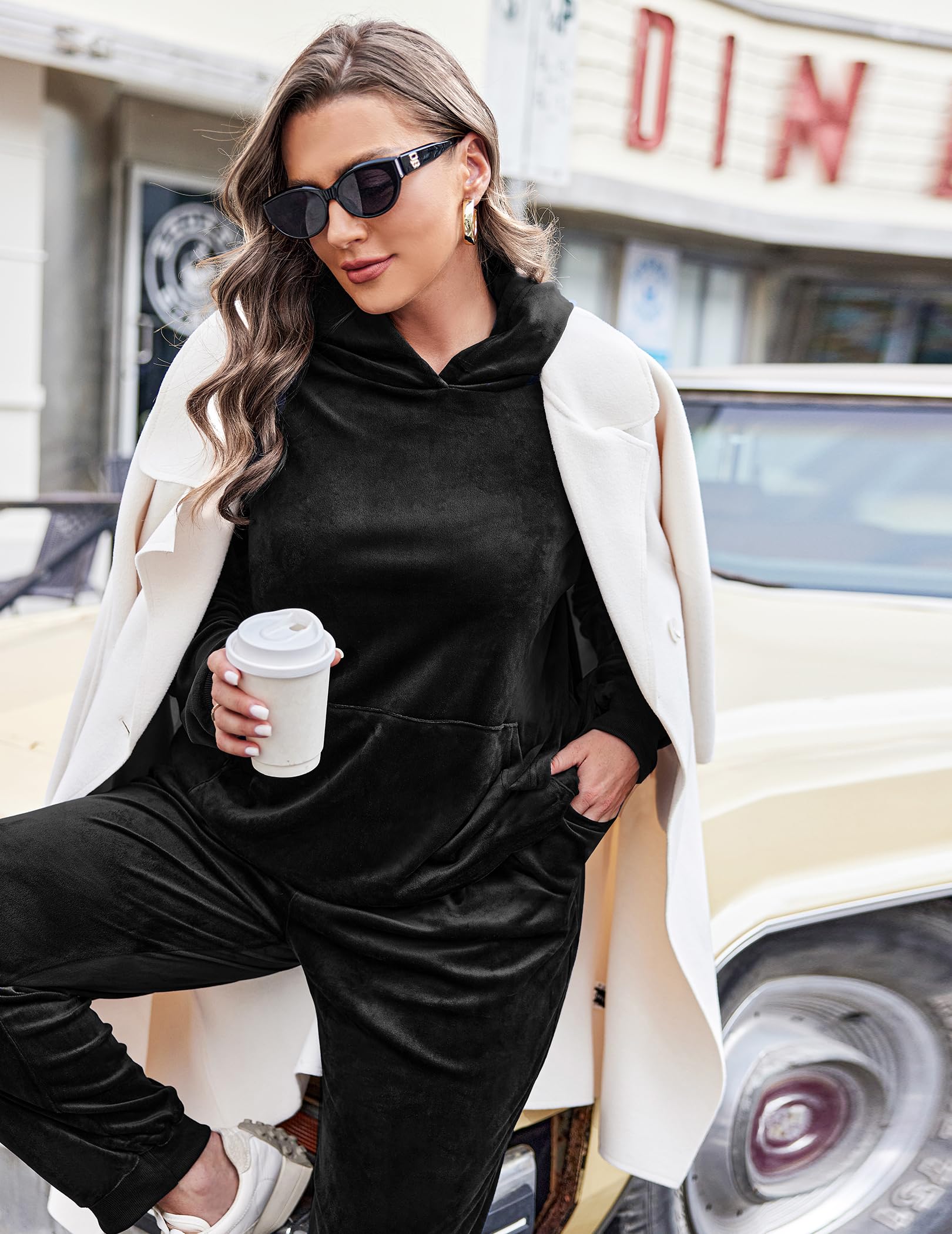 IN'VOLAND Plus Size Women's 2-Piece Velour Tracksuit Set - Soft Pullover Hoodie & Comfortable Sweatpants with Pockets | Lounge Wear, Casual Outfit, Gym & Home Relaxation