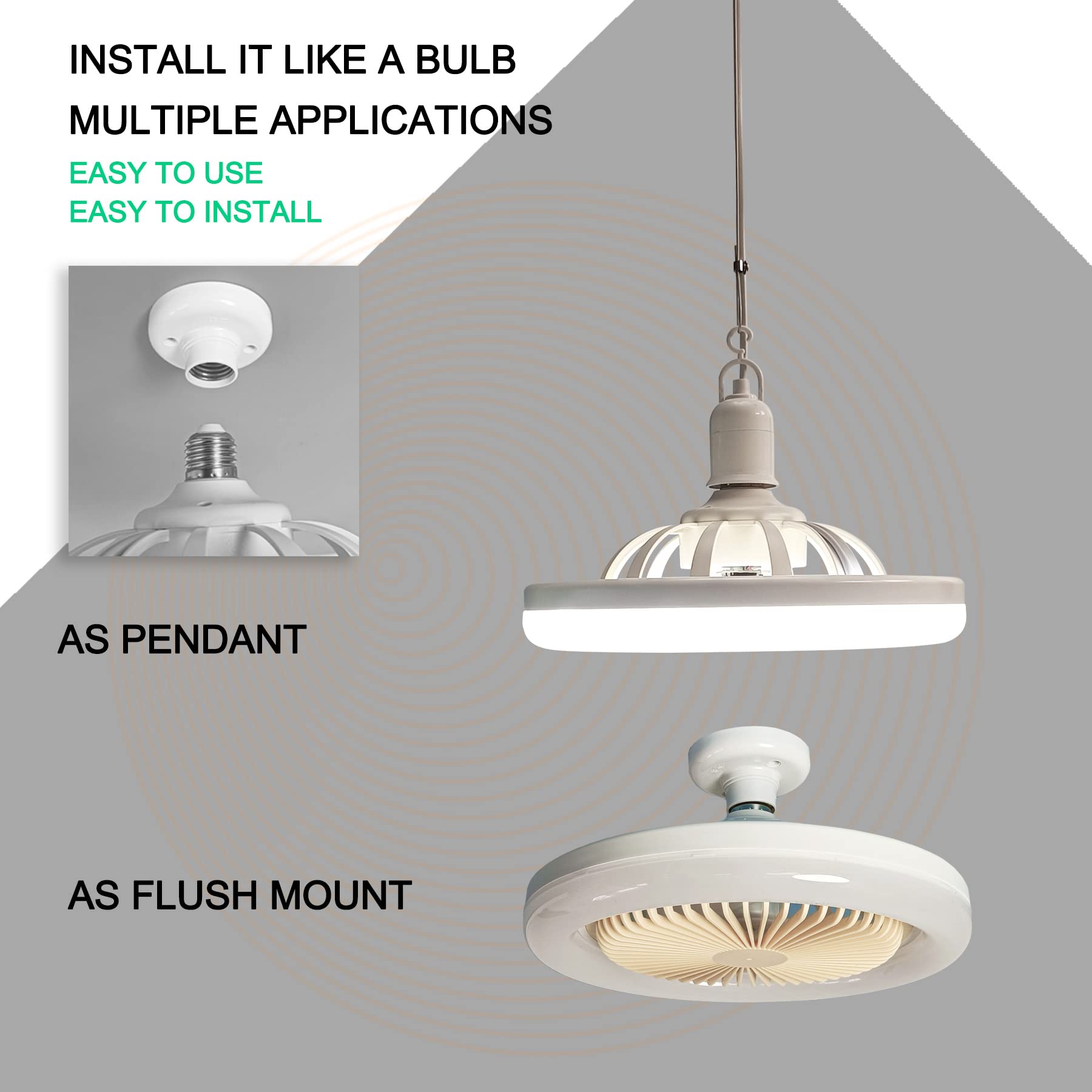 10 Inch E27 Fan Light with High Brightness & Breeze - Plug-in Ceiling Fan with Cable for Desk, Tent, Garage, Storage & Dressing Rooms - Perfect for Small Spaces & Home Cooling Solutions