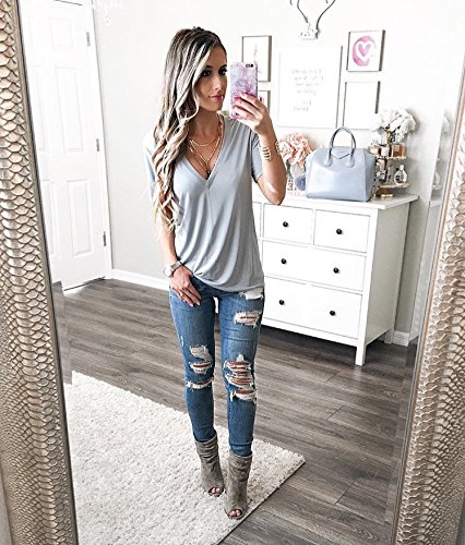 Clementine Apparel Women's Deep V Neck T-Shirt 3-Pack - Soft Casual Basic Tees for Everyday Wear, Layering & Workout