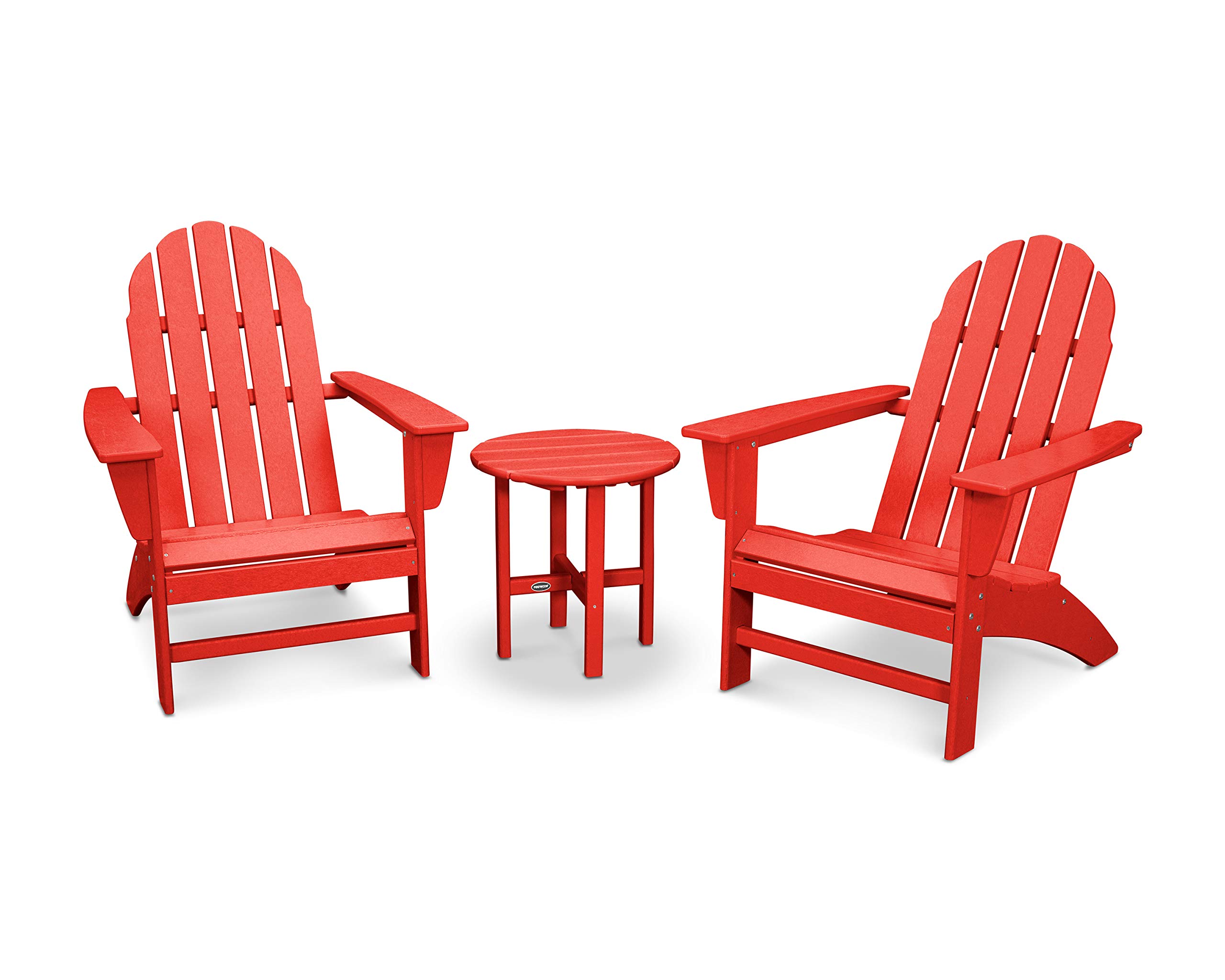 POLYWOOD Vineyard 3-Piece Adirondack Chair Set with Side Table - Sunset Red Outdoor Patio Furniture for Garden, Poolside & Backyard Relaxation
