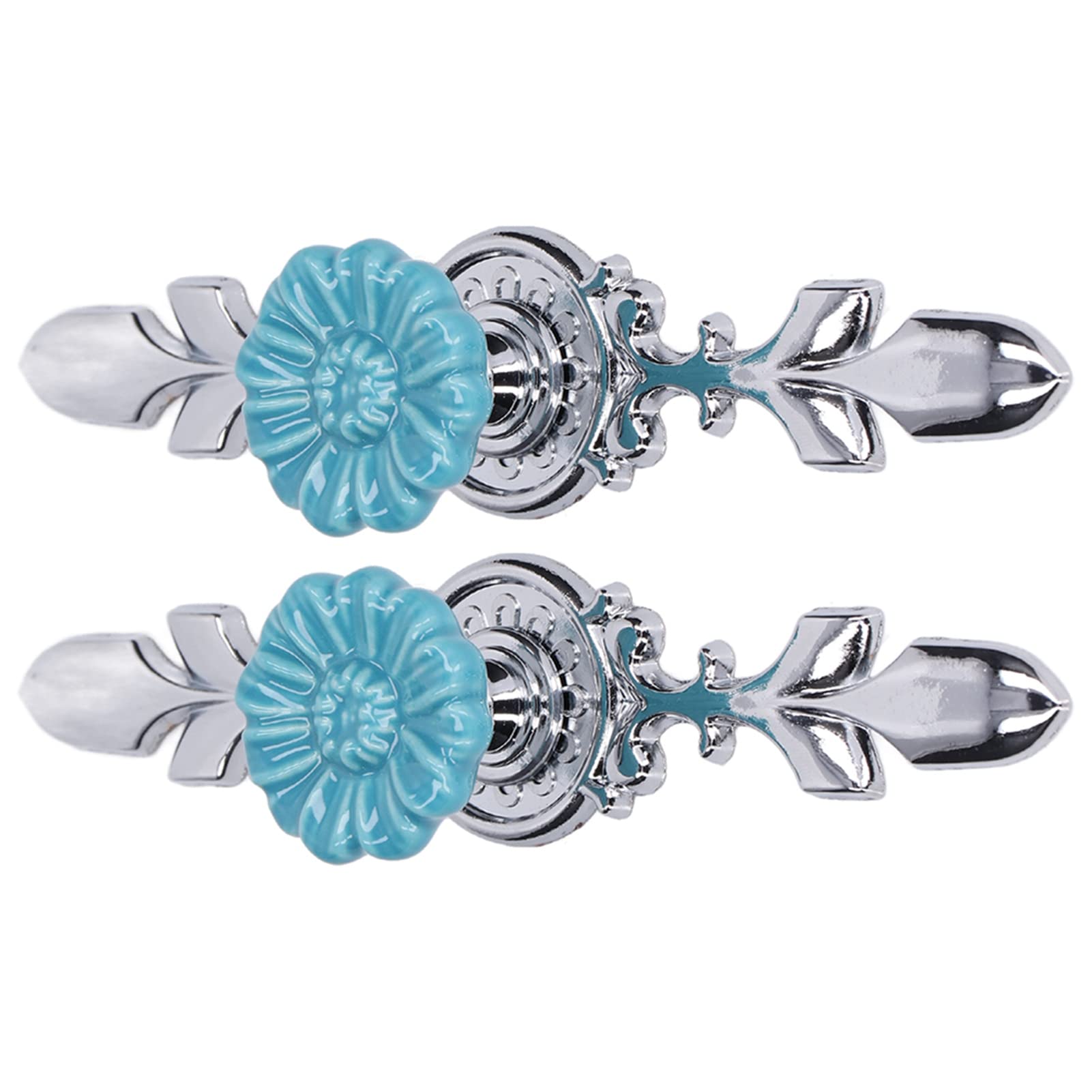 Shanrya 2-Pack Blue Cabinet Knobs - Wild Chrysanthemum Design (1088D) for Bedroom, Kitchen & Furniture Decoration | Perfect for Dressers, Cabinets, Drawers & Home Renovation Projects