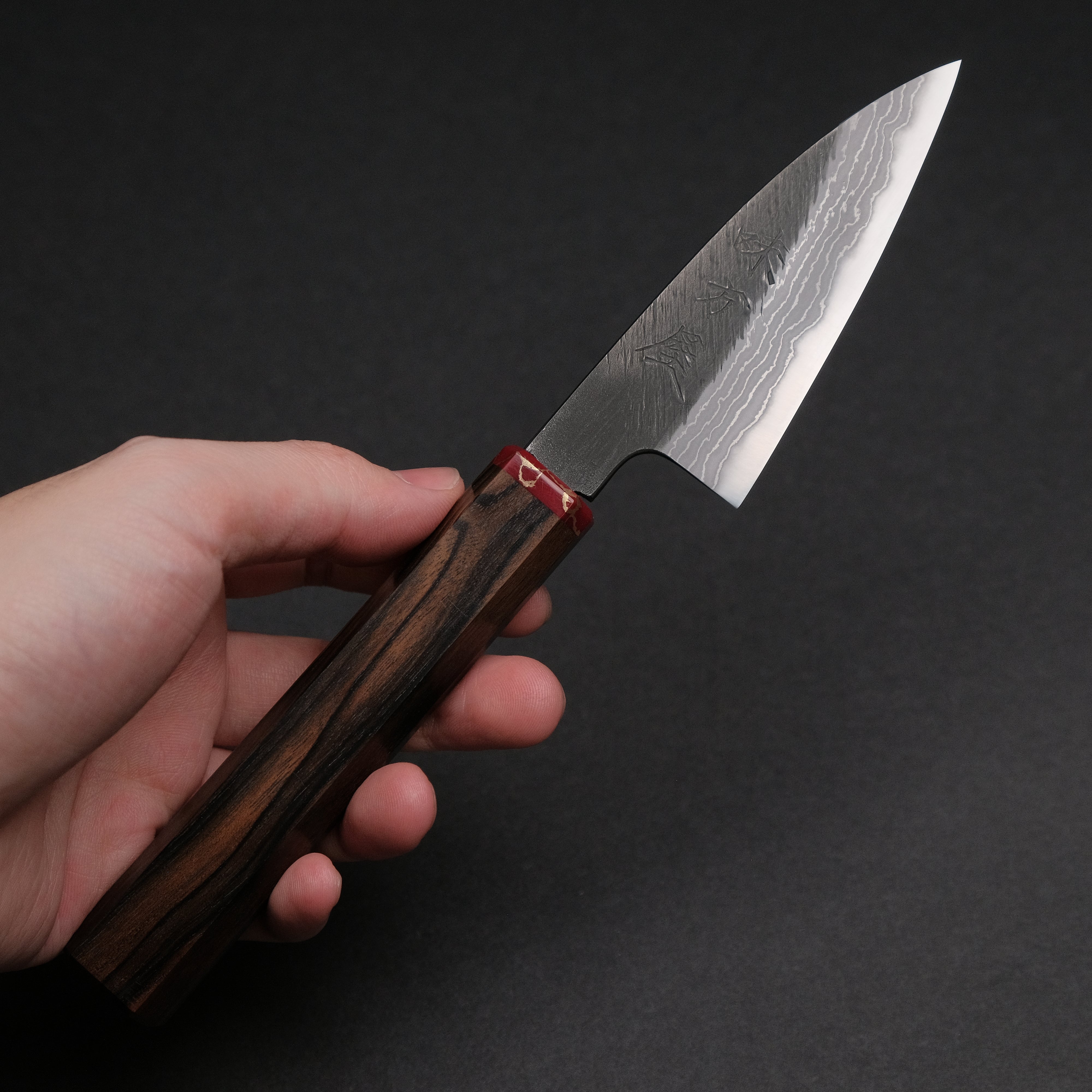 Premium Ajikataya White #2 Matsuba Damascus Petty Knife 80mm - Ebony Wood Handle with TQP Finish (#31) - Perfect for Slicing Fruits, Vegetables & Precision Kitchen Tasks