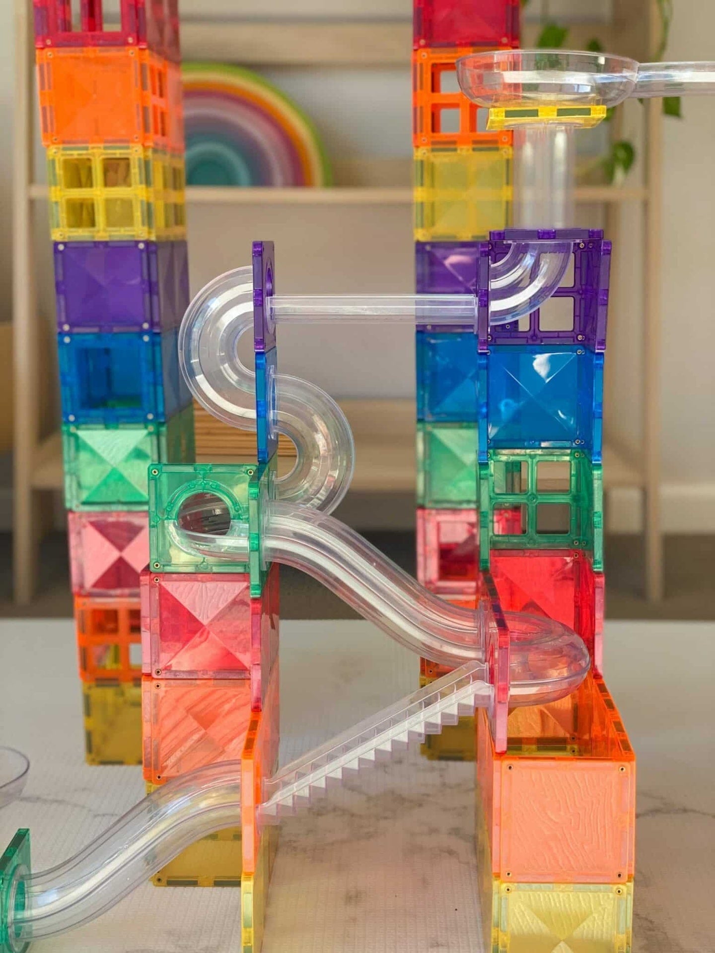 Connetix Magnetic Tiles 92-Piece Rainbow Ball Run Set - STEM Educational Building Toys for Kids, Perfect for Creative Play & Learning Activities