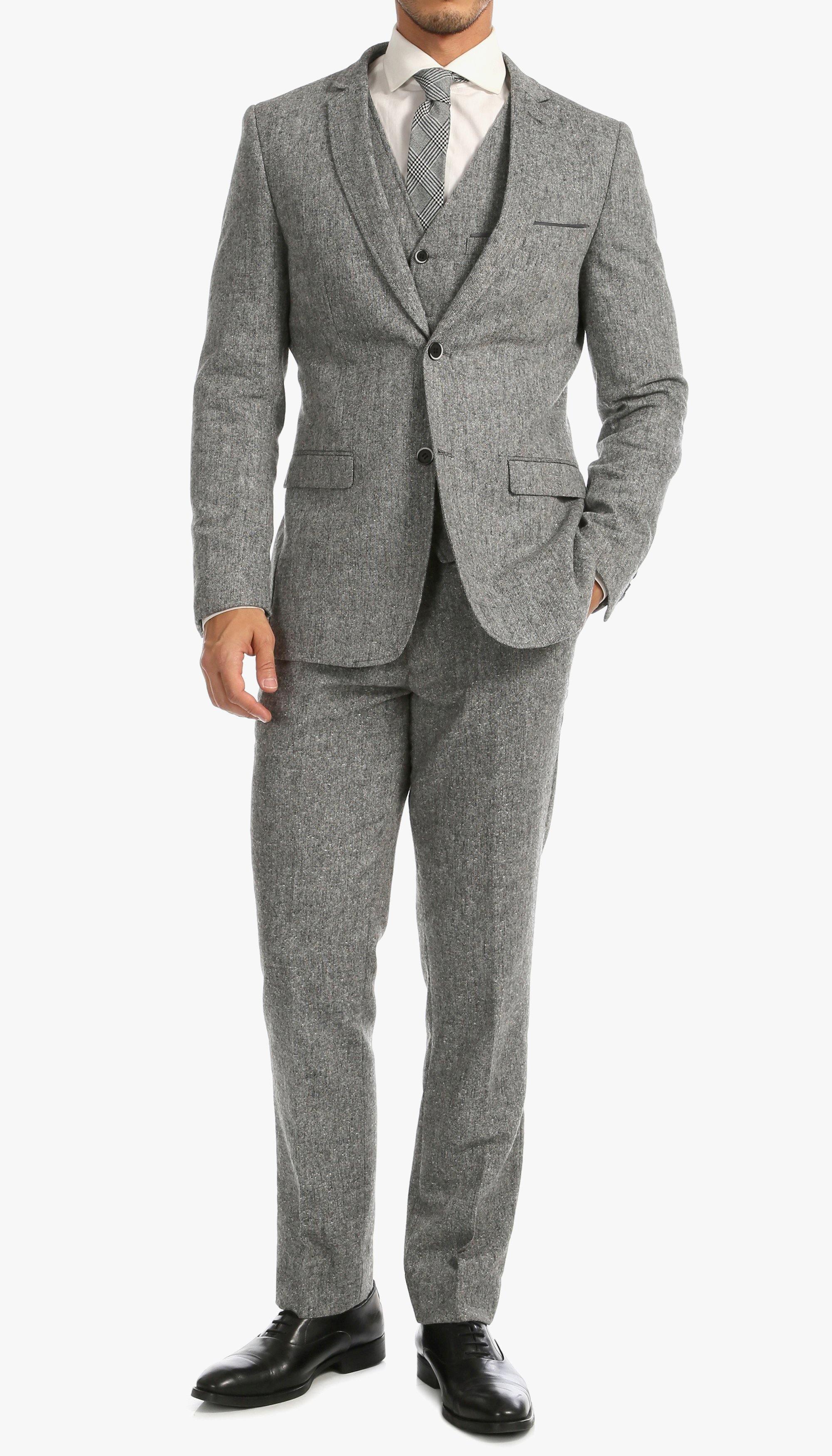 Grey Tweed Men's Slim Fit 3-Piece Suit | Formal Business Attire | Wedding, Office & Special Occasion Wear