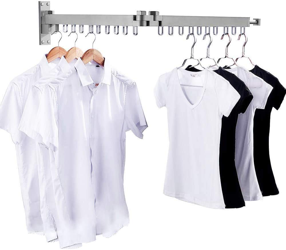 Wall Mounted Space-Saving Retractable Clothes Drying Rack - Foldable Laundry Organizer for Balcony, Mudroom, Bedroom & Pool Area - Easy Install Black Clothesline (Perfect for Small Spaces & Quick-Dry Laundry)