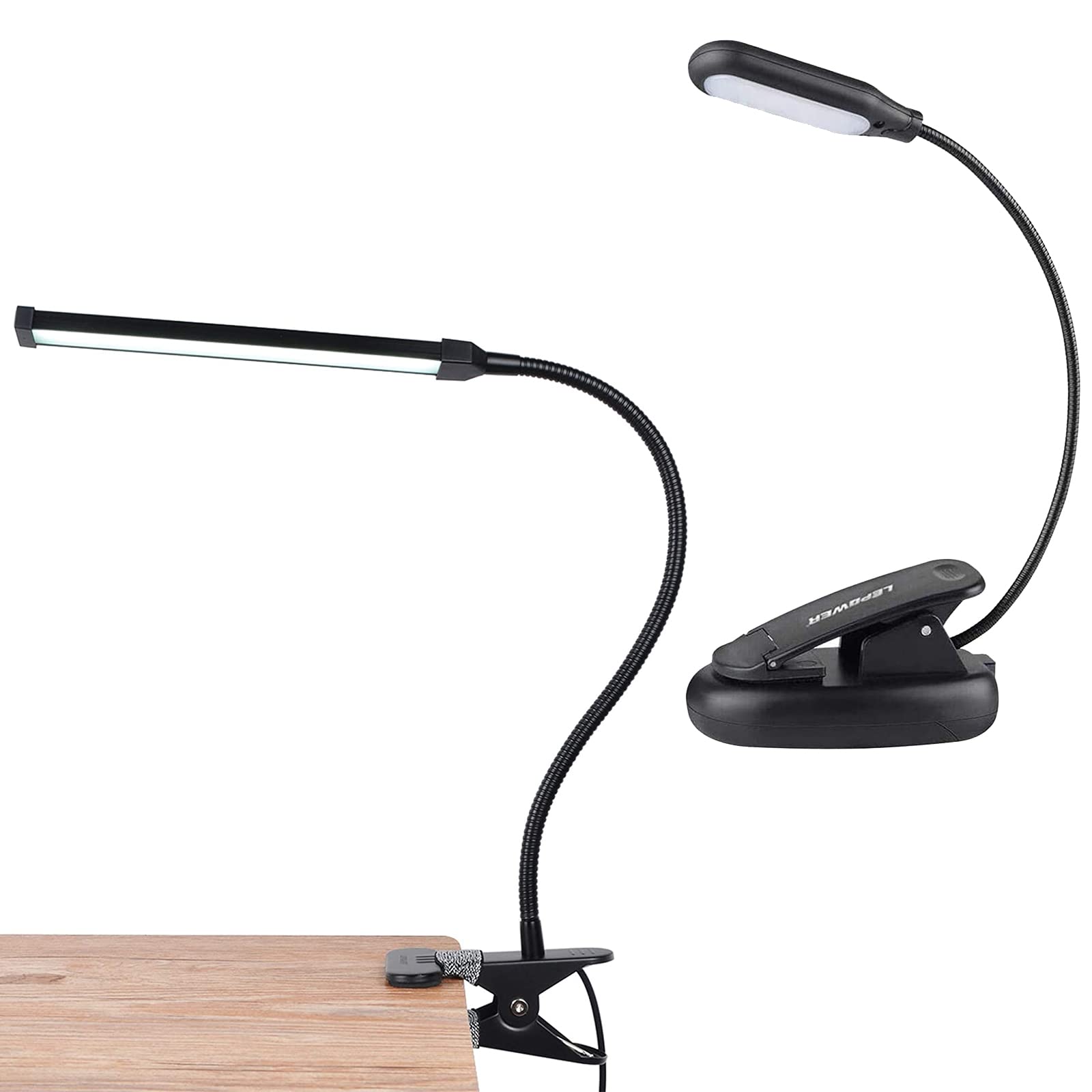 LEPOWER 5W LED Clip On Reading Light with Flexible Gooseneck - Adjustable Book Light for Study, Office & Bedside Use - 5 LED Piano Lamp for Night Reading & Work