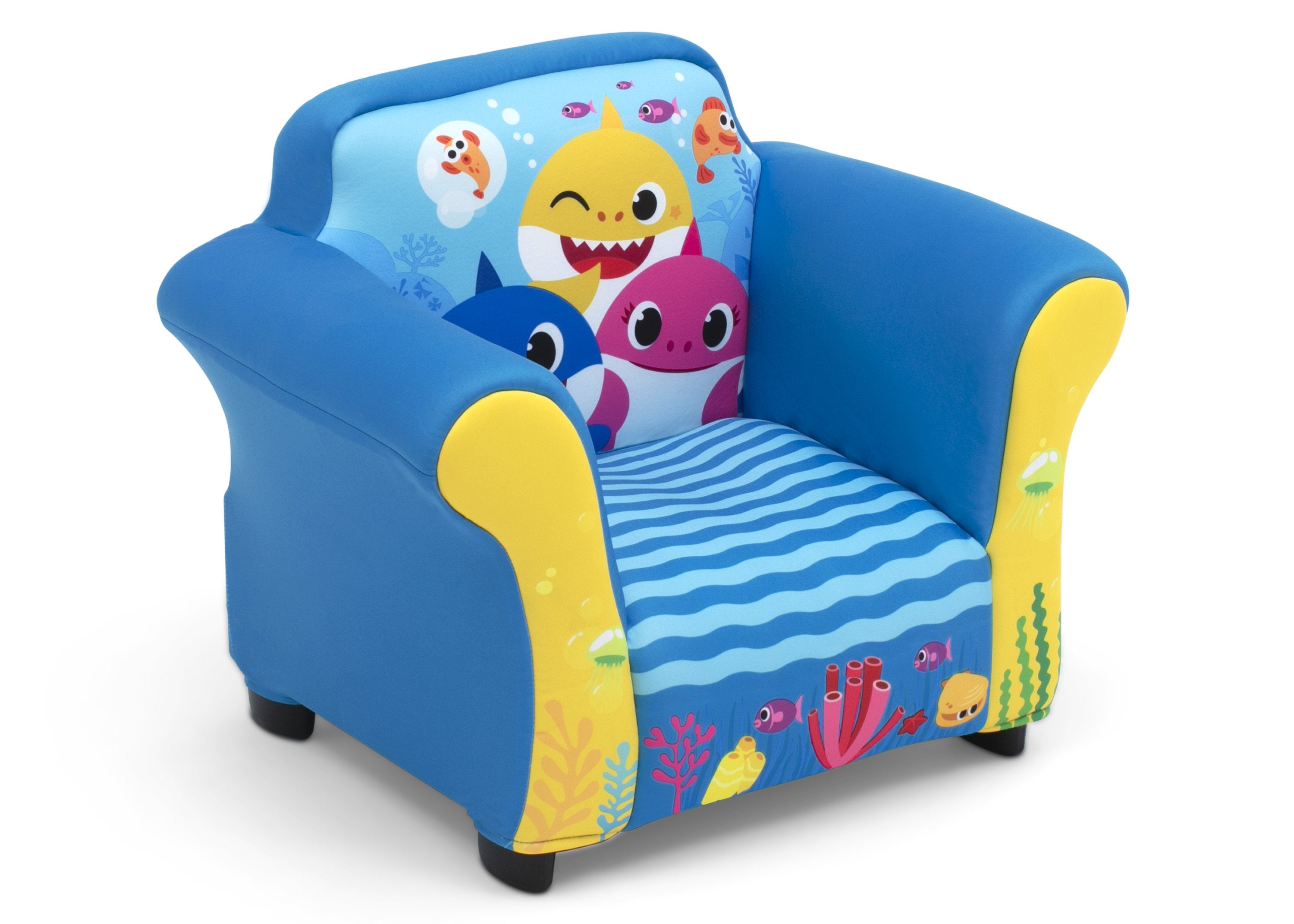 Baby Shark Themed Kids Upholstered Chair with Durable Plastic Frame - Perfect for Nursery, Playroom & Toddler Reading Corner