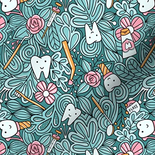 Dentist Teeth Doodles Cute Tooth Print Minky Fabric - Soft Plush Fat Quarter for Sewing Baby Blankets, Quilt Backing & DIY Projects - Perfect for Nursery Decor, Kids Room & Gift Making