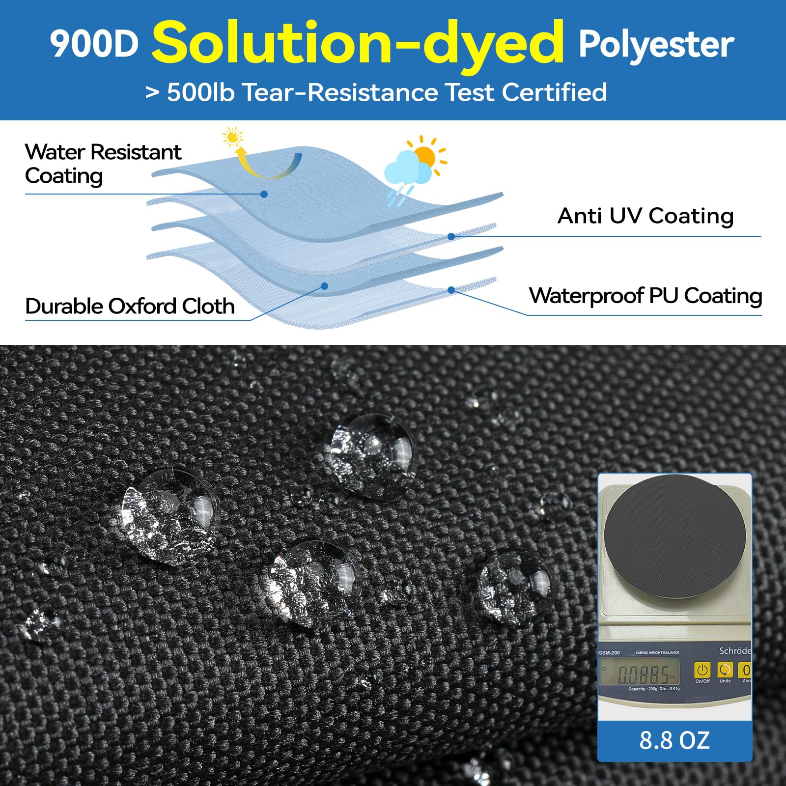 Tuszom True 900D Heavy-Duty Waterproof Pontoon Boat Cover - 17-20ft Trailerable & Mooring Cover with Motor Protection, 12+4 Windproof Straps, Solution-Dyed Tear-Resistant Fabric - Perfect for Outdoor Storage, Marina Use & Boat Protection During Transport