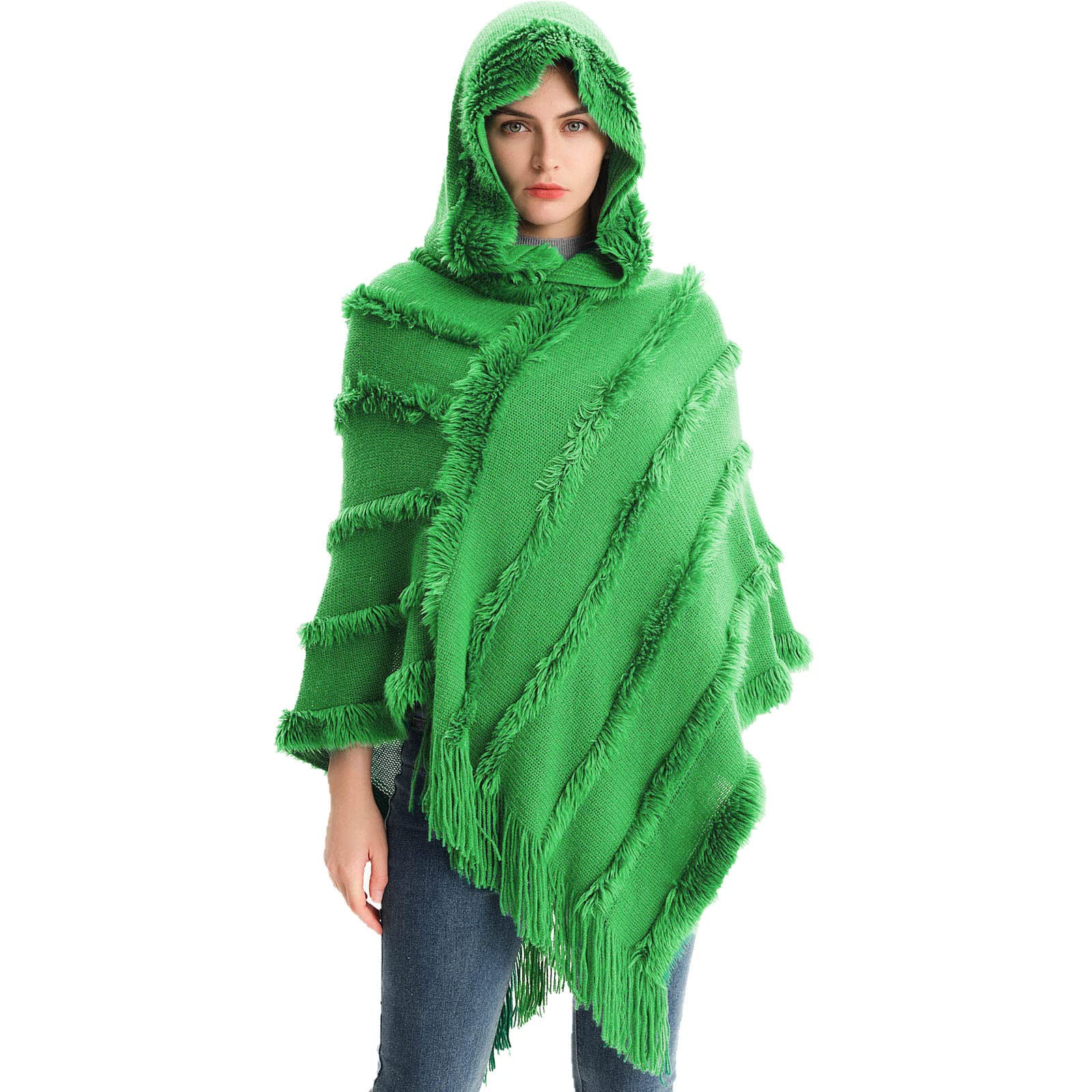 Women's Solid Purple Poncho with Tassels - Knitted Shawl Scarf Fringed Wrap Sweater Pullover Cape - Soft Warm Winter Cape for Women - Perfect Gift for Teachers, Friends & Family - Cozy for Office, Travel & Outdoor Activities
