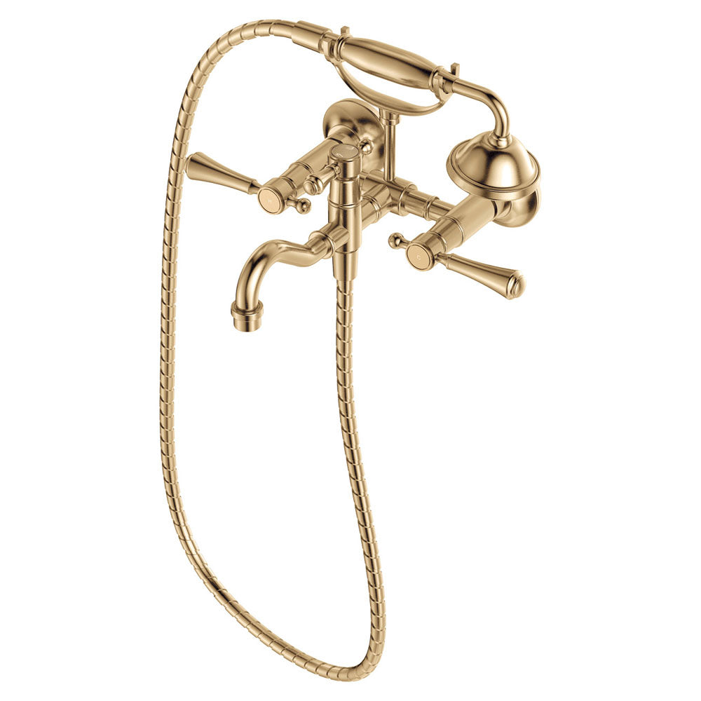 Fienza 339105UU Lillian Lever Exposed Bathroom Faucet Set with Hand Shower in Urban Brass - Vintage Style Brassware for Bathroom Sink, Bathtub & Shower Installation