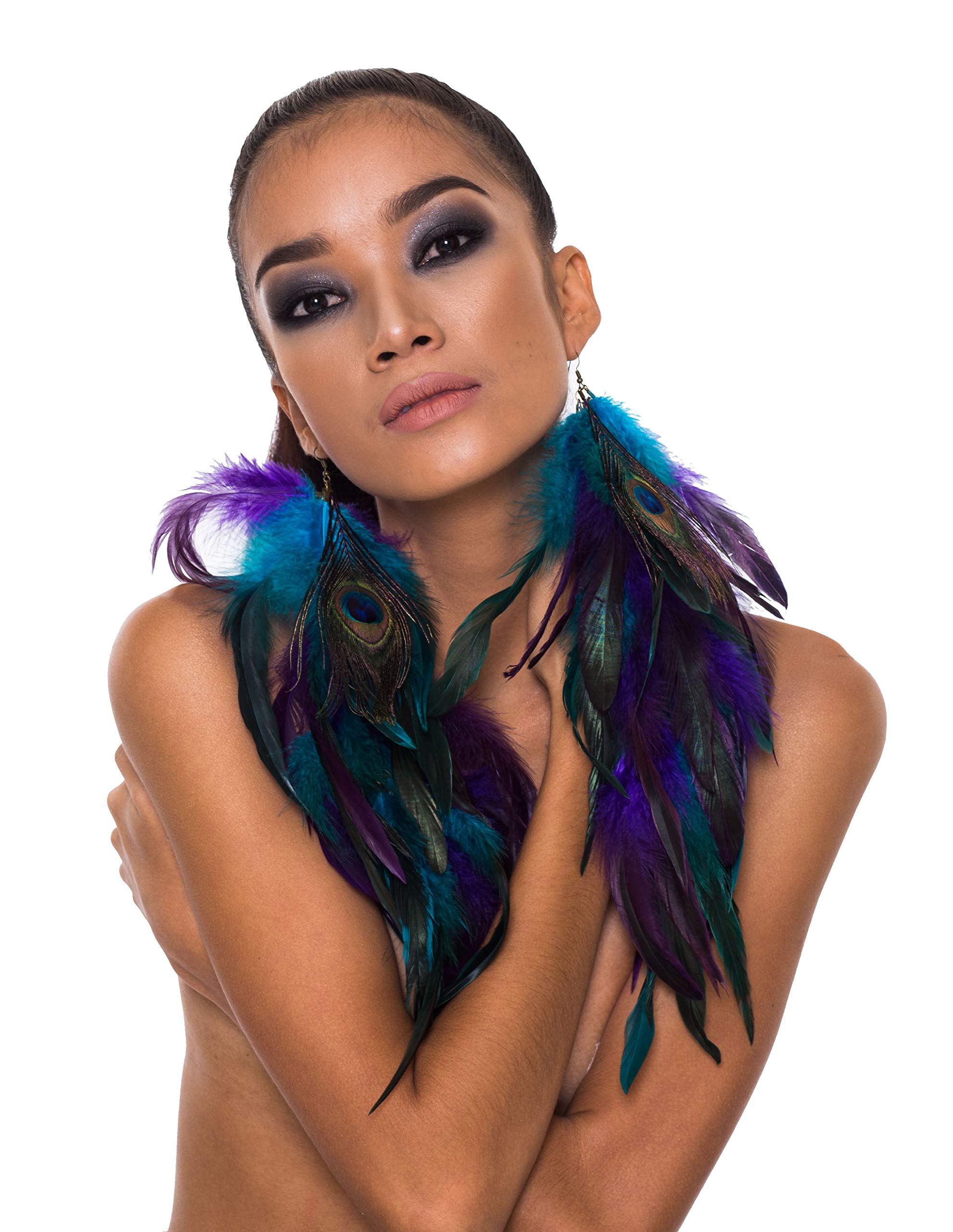 Peacock Feather Earrings for Women - Long Boho Dangle Earrings with Natural Feathers | Perfect for Festivals, Parties, and Boho Fashion Accessories