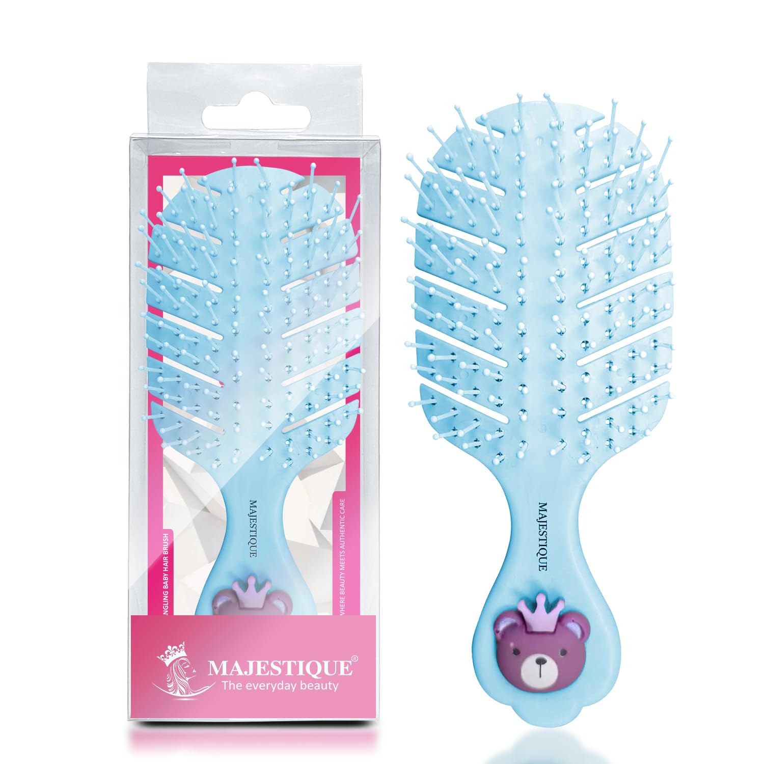 Majestique Mini Hair Brush - Compact Detangling Brush for Baby, Kids, Women & Men | Travel-Friendly Hair Care Essential | Perfect for Home, Travel & On-The-Go Styling (Color May Vary)