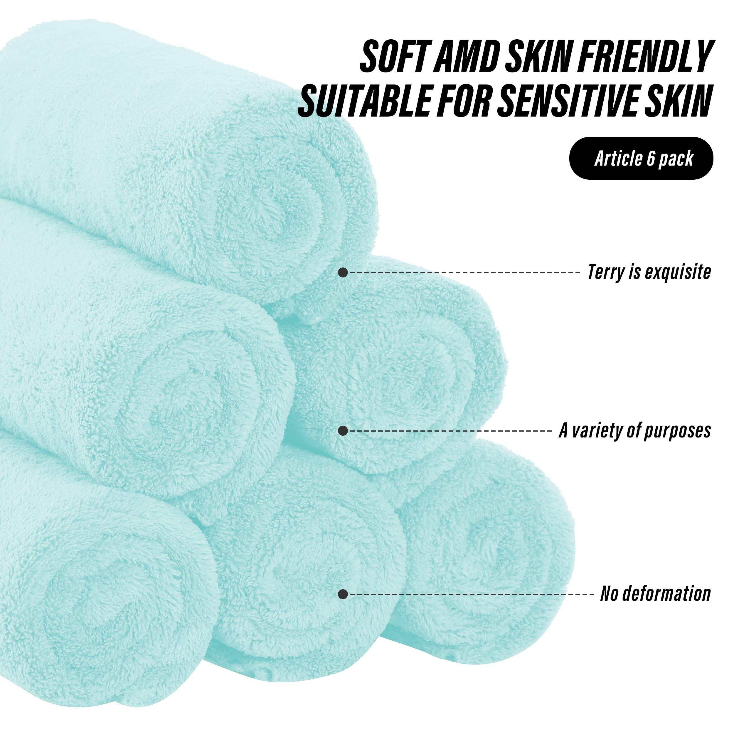 MOONQUEEN 6 Pack Premium Microfiber Hand Towels - Ultra Absorbent & Quick Drying Coral Velvet Bath Towels (16x28 Inches, Frozen Blue) - Perfect for Hotel, Bathroom, Shower, Spa & Gym Use