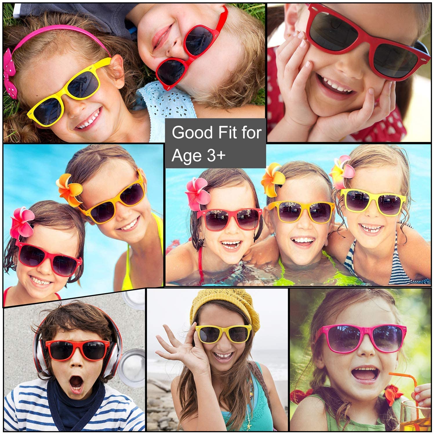 GINMIC 12-Pack Kids Sunglasses - Neon UV Protection Sunglasses for Boys & Girls - Perfect Birthday Party Favors, Beach & Pool Party Supplies - Fun Summer Gifts for Outdoor Activities, Playdates & Vacations