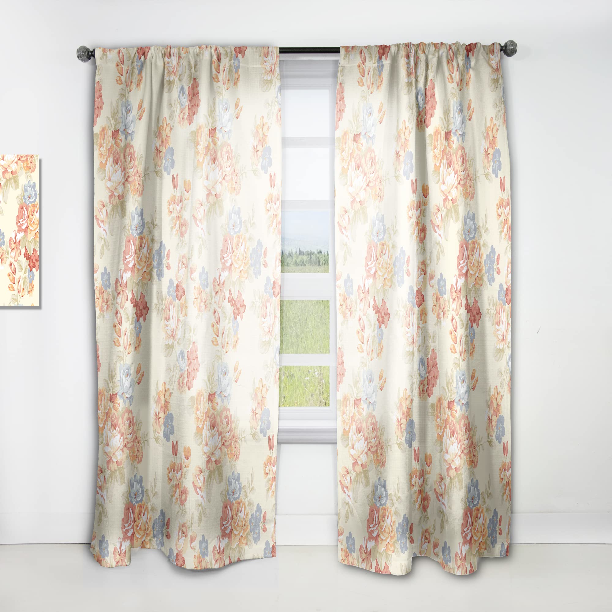 DesignQ Floral Curtains - Pink, Yellow & Blue Flower Pattern - Thermal Insulated Blackout Drapes for Bedroom & Living Room - Single Panel 52x63 Inches - Perfect for Home Decor, Privacy & Light Control