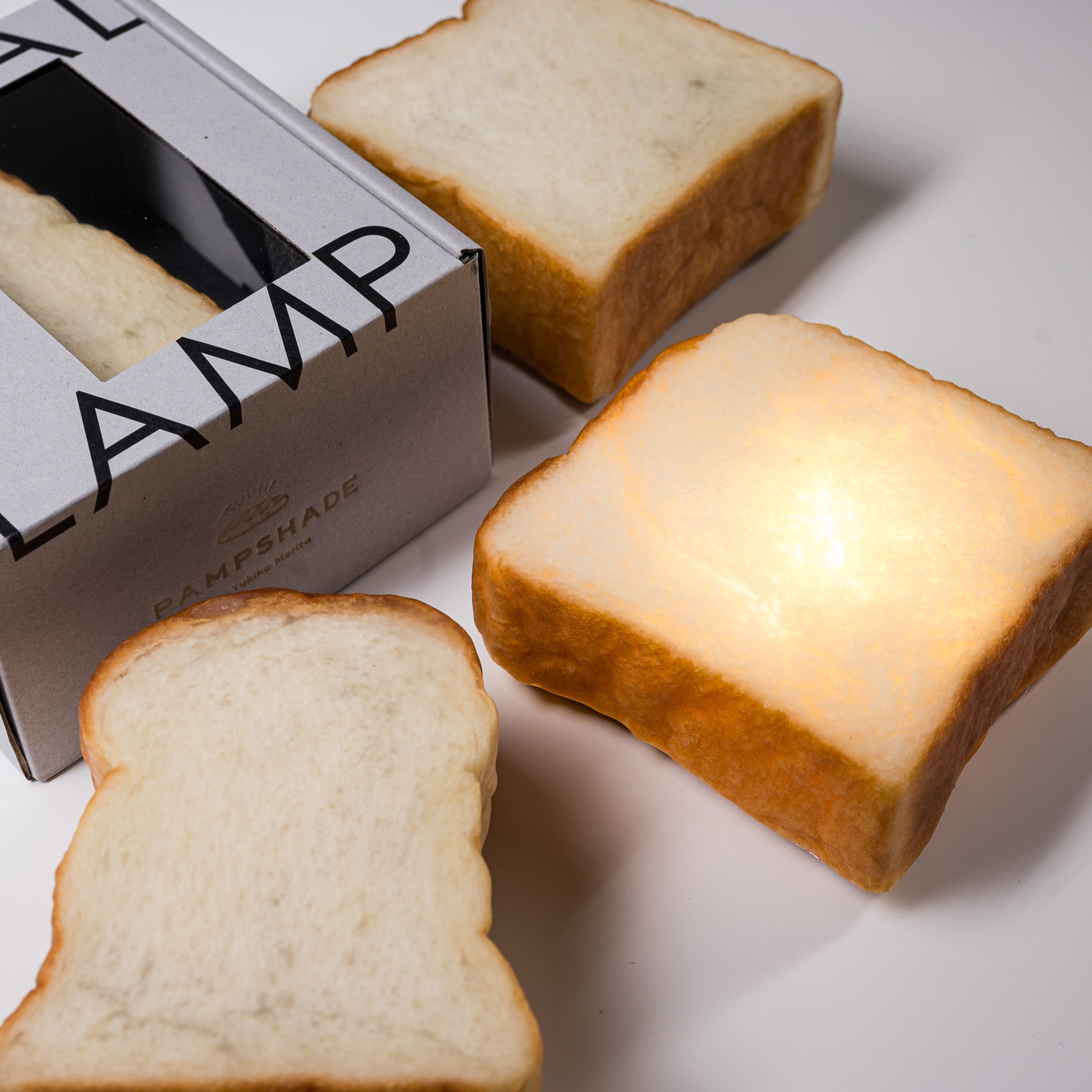 PAMPSHADE Real Bread Lamp - Square Toast LED Night Light by Yukiko Morita | Unique Home Decor for Bedroom, Kitchen & Cafe | Cozy Lighting Gift Idea