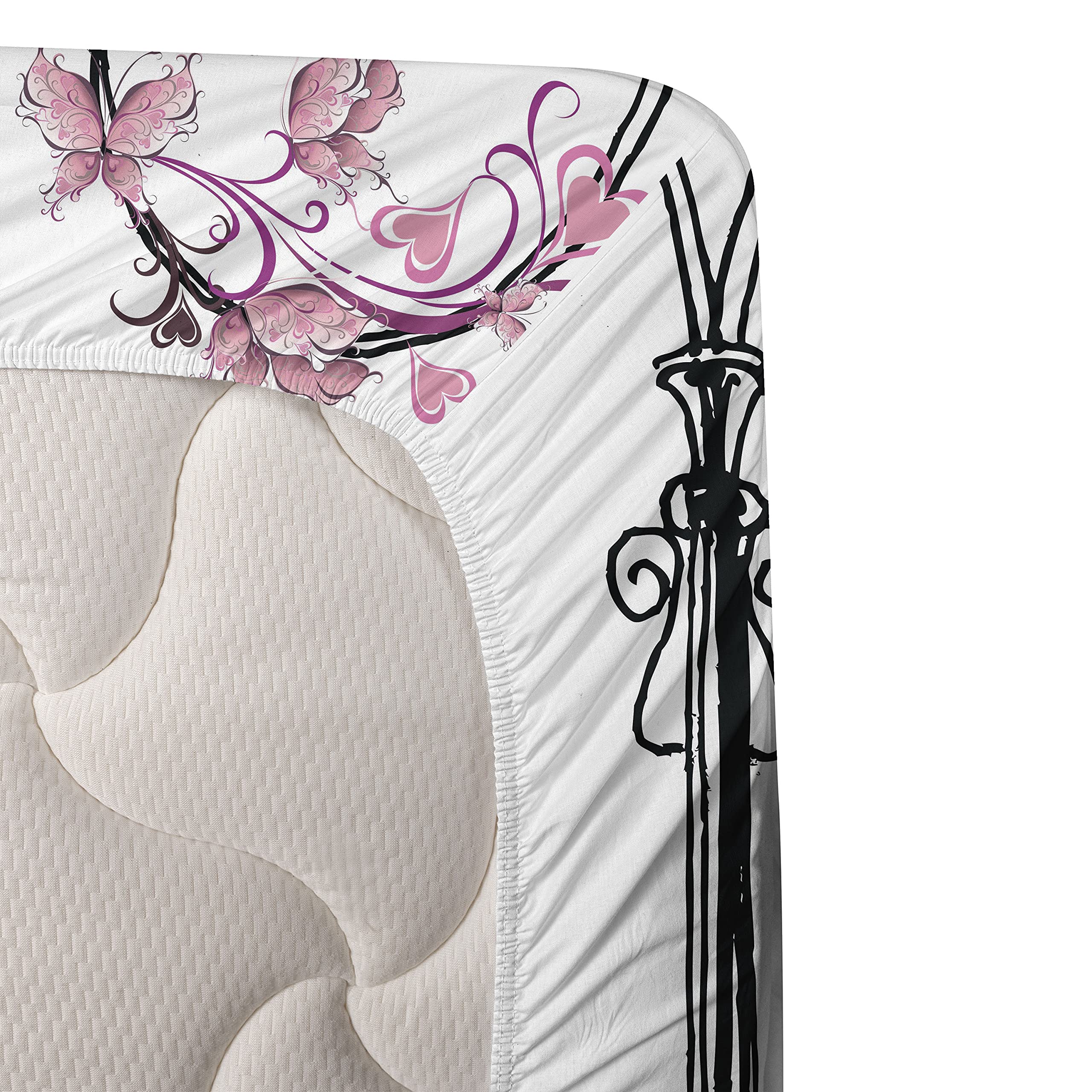 Ambesonne Parisian Patio Sketch 4-Piece King Sheet Set - Charcoal Grey & White Digital Illustration Bedding with Fitted Sheet, Flat Sheet & Pillowcases | Perfect for Guest Rooms, Master Bedrooms & Bohemian Home Decor