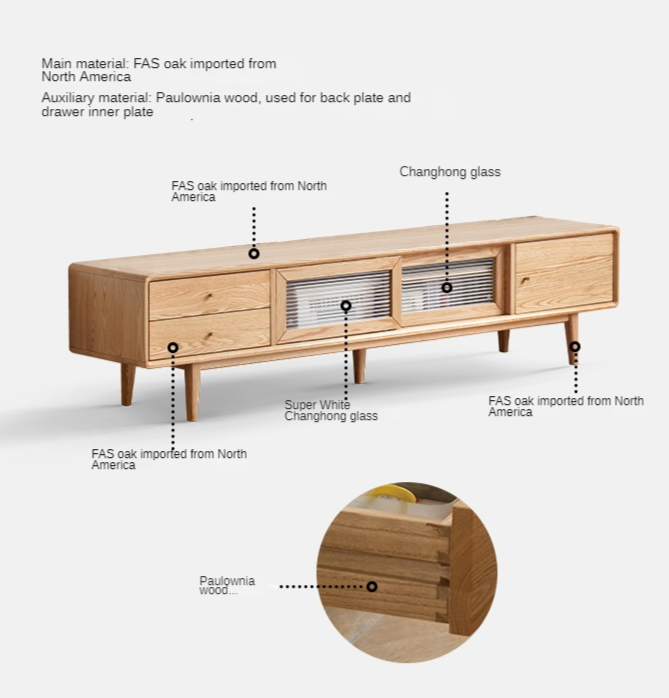 Solid Oak Wood TV Stand with Sliding Doors - Modern Entertainment Center for Living Room, Bedroom & Home Theater