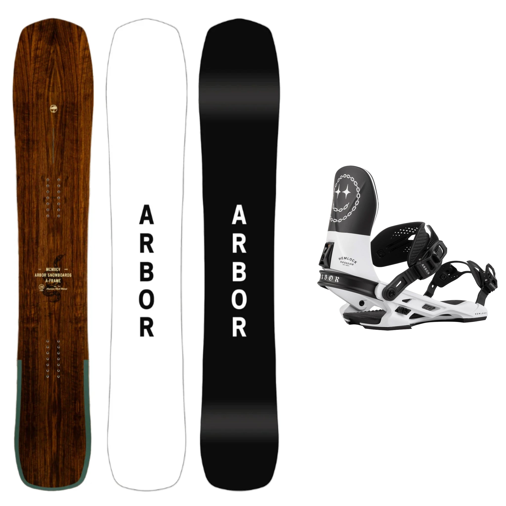 **2025 Arbor A Frame Camber Snowboard with Hemlock Boss Dog Bindings - All-Mountain Freestyle Snowboard for Powder, Park & Backcountry Riding**