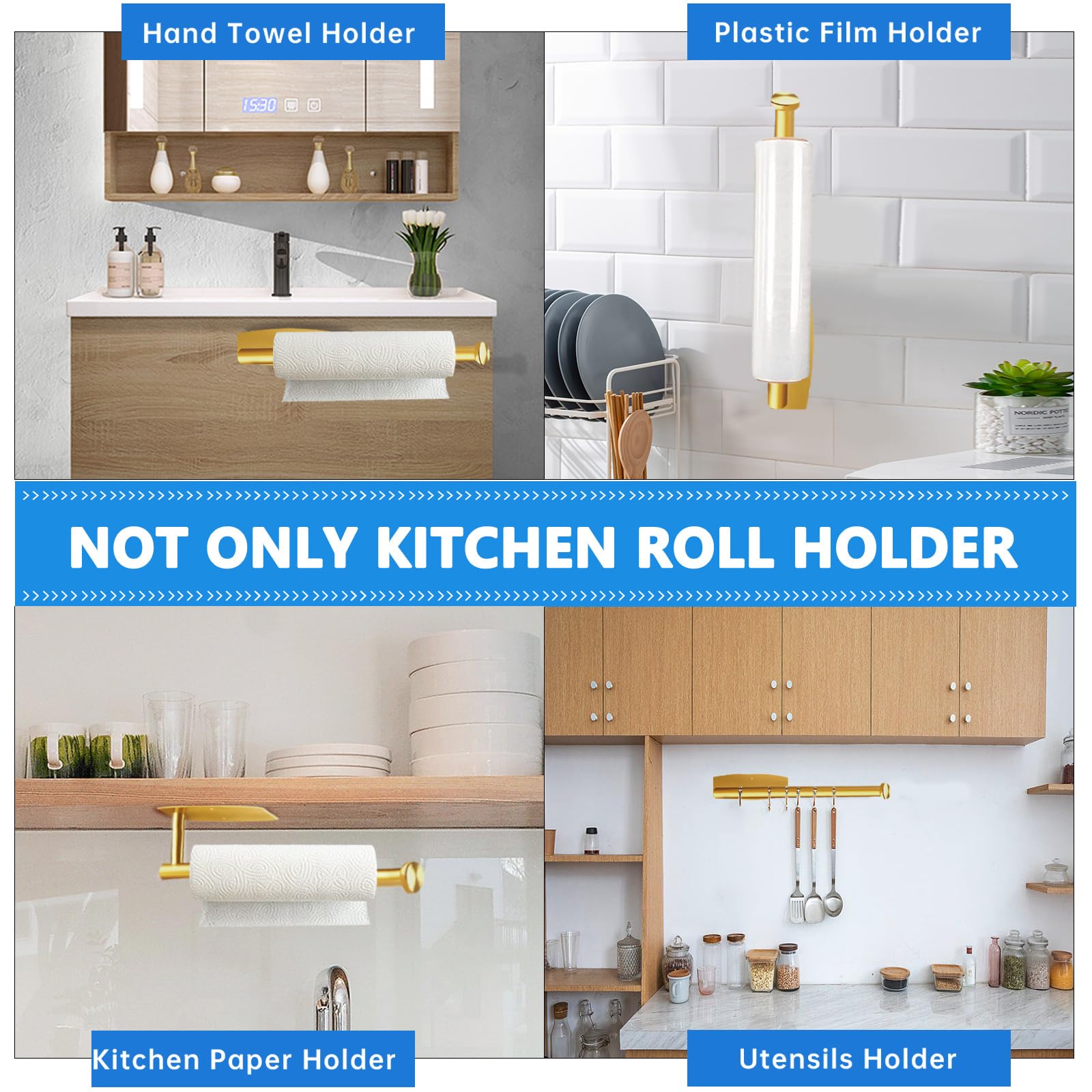 Stainless Steel Under Cabinet Paper Towel Holder - Wall Mount & Self Adhesive Kitchen & Bathroom Paper Towel Roll Rack - Space Saving Solution for Easy Access While Cooking or Cleaning