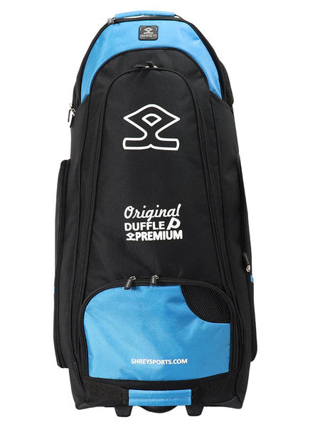 Shrey Original Pro Premium Duffle Wheelie Cricket Bag - Black & Blue | Large Capacity Sports Gear for Cricket Matches & Travel | Perfect for Players & Coaches