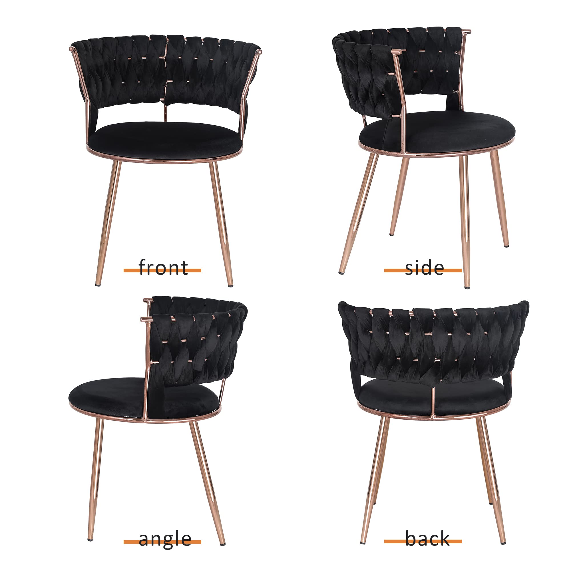 **Homebeez Velvet Upholstered Dining Chairs Set of 2 - Modern Accent Chairs with Rose Gold Metal Legs, Hand-Woven Design for Dining Room, Living Room, Kitchen - Elegant Black Velvet Seating for Home Decor**