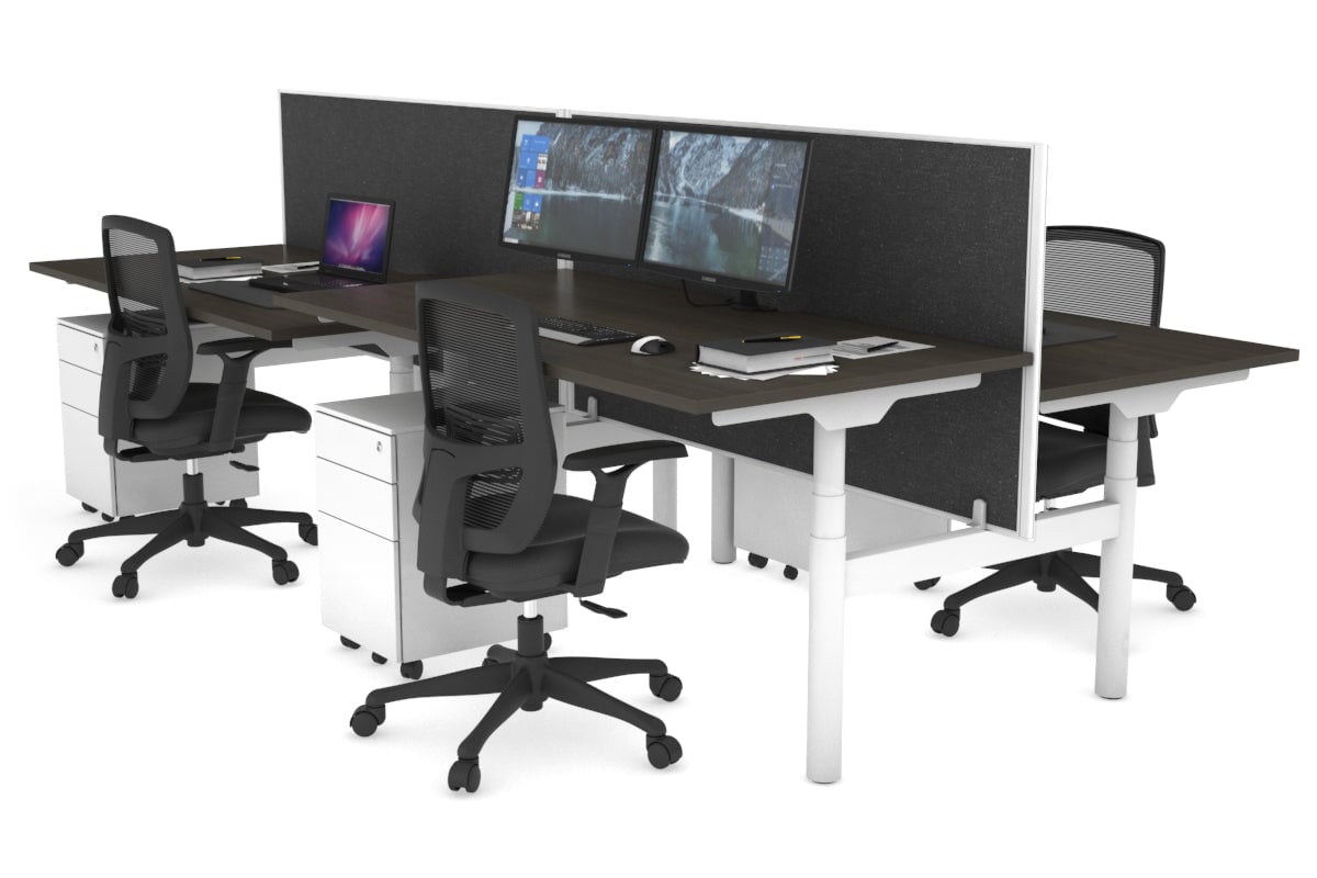 Flexi Premium Height Adjustable 4-Person H Bench Workstation - White Frame [1200L x 800W with Cable Management] - Ideal for Office, Coworking Spaces & Collaborative Work Environments