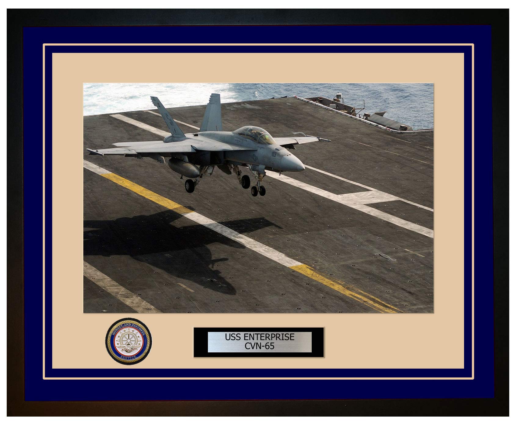 USS Enterprise CVN-65 Navy Ship Framed Photo - Premium Blue Display - Perfect for Military Collectors, Navy Veterans & Home Office Decor