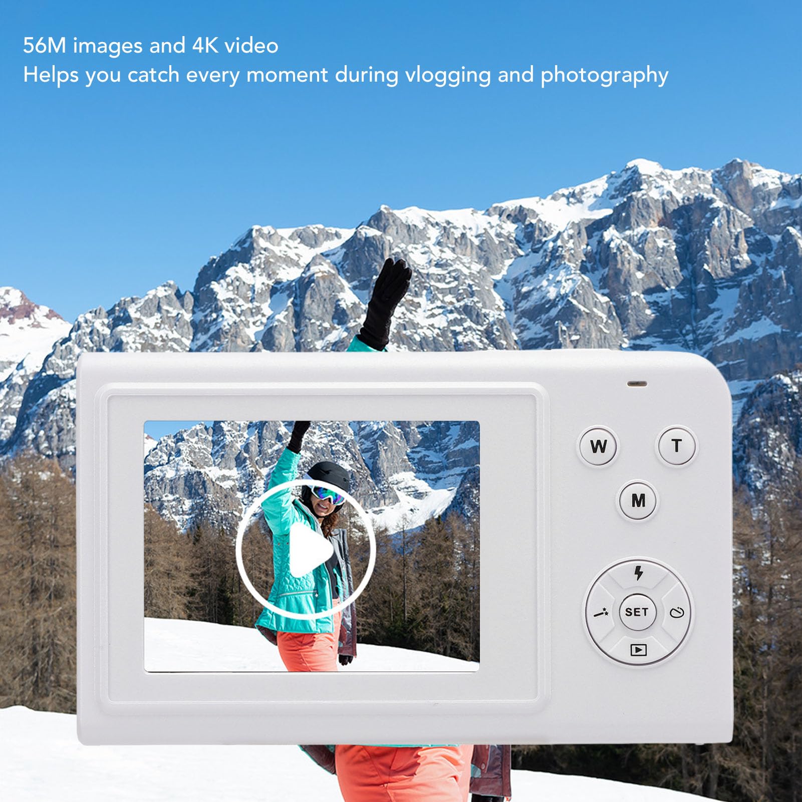 4K 56MP Digital Camera with 16x Zoom - Compact Vlogging Camera for Travel, YouTube & Content Creation - Perfect for Beginners, Teens & Adults (White) - Great for Vlogging, Travel Photography & Everyday Use
