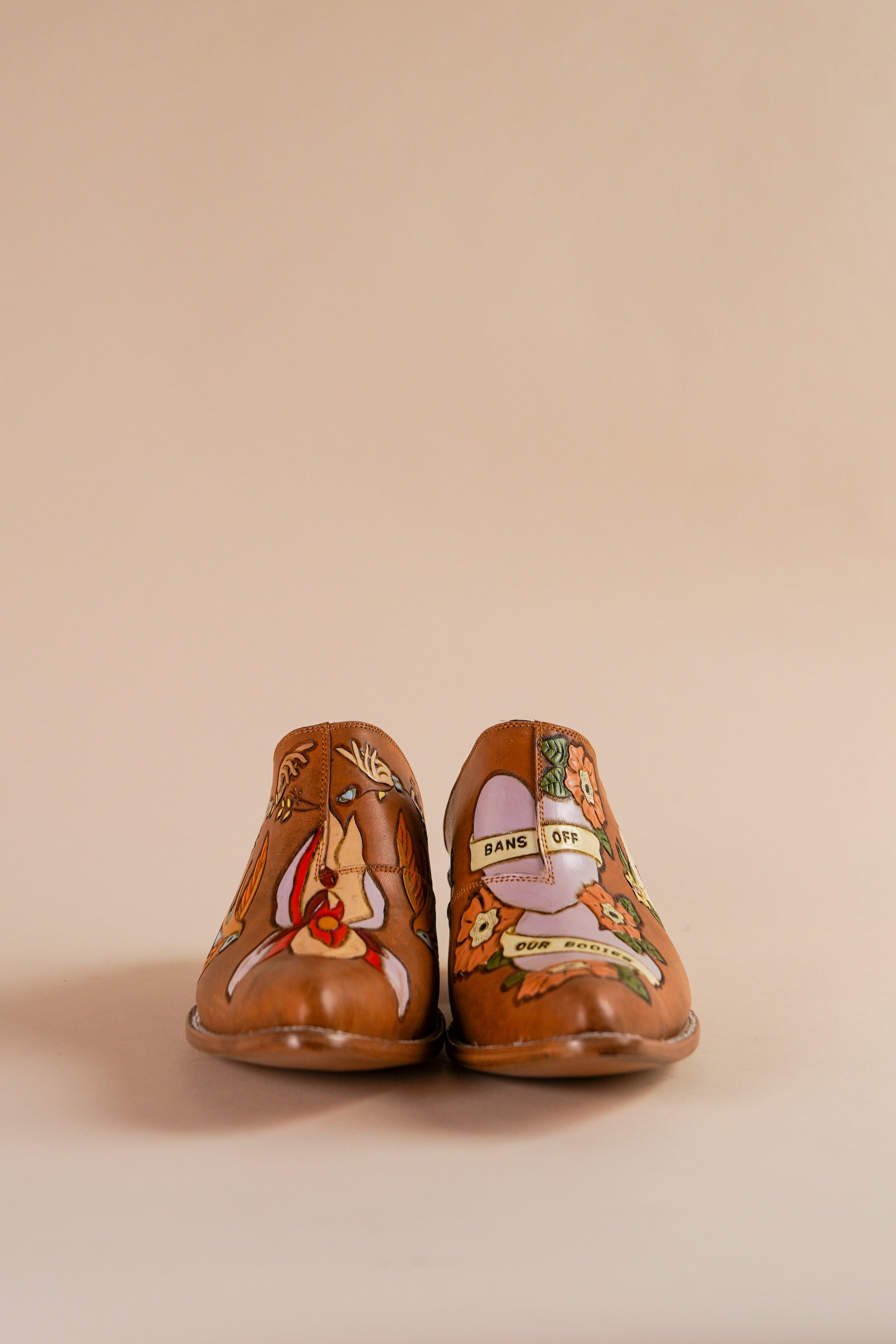 Bans Off Our Bodies Doodle Mule Slippers in Caramel - Comfortable House Shoes for Women, Perfect for Relaxing at Home or Lounging