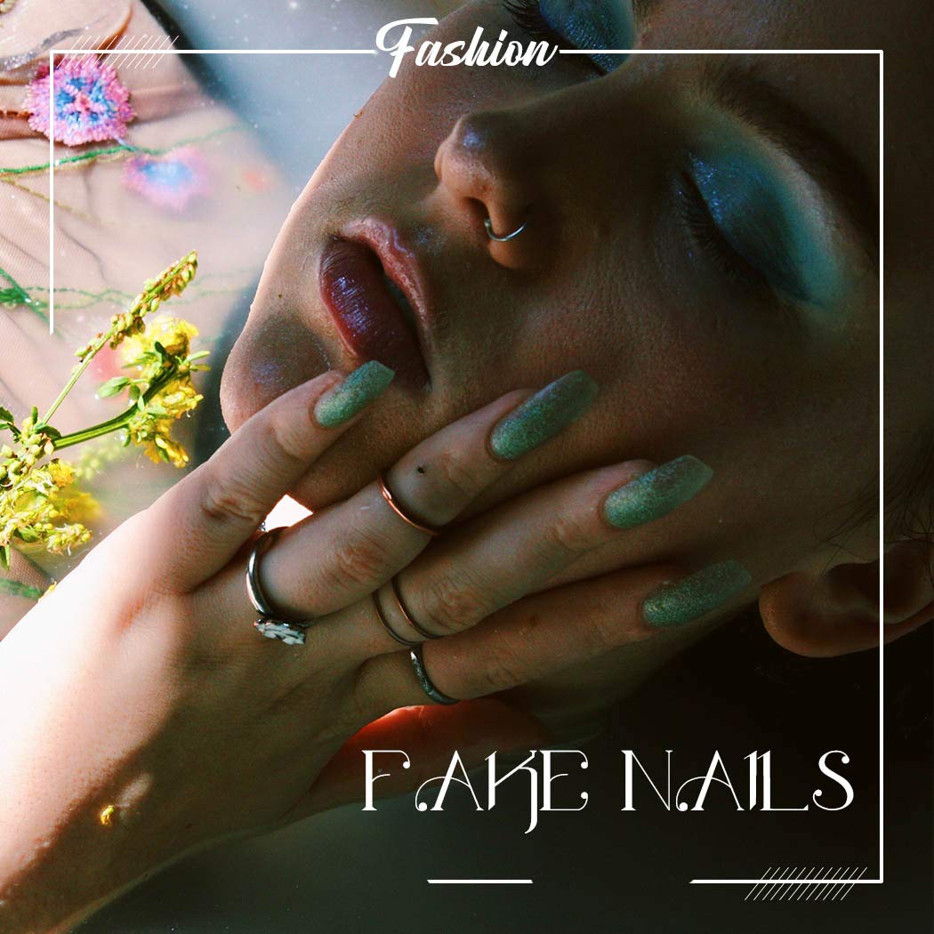 Extra Long Coffin Press on Nails - 24pcs Glossy Acrylic Fake Nails with Elegant Designs for Women & Girls | Ballerina False Nails for Parties, Weddings, and Special Occasions (Lightning Style)
