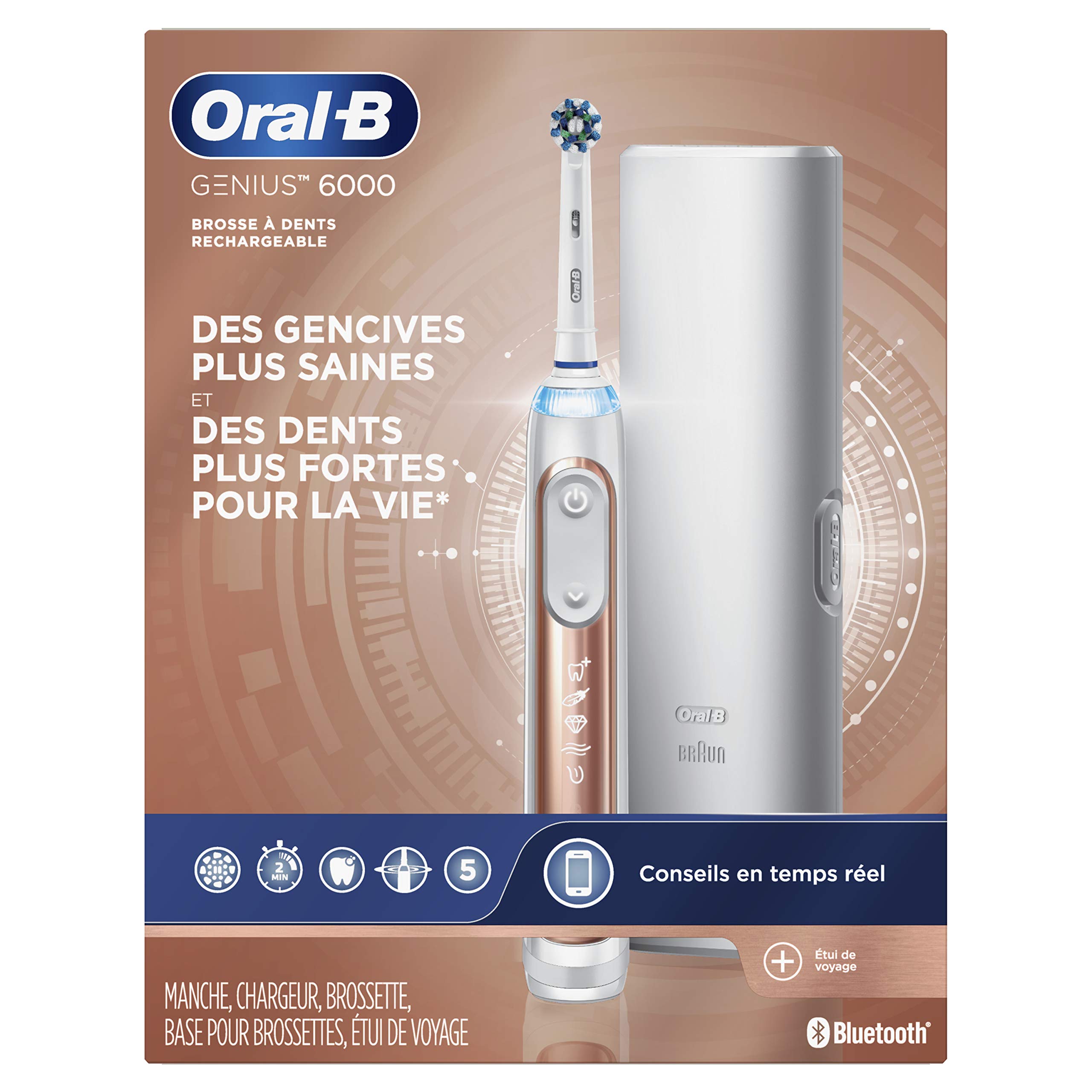 Oral-B Pro 6000 Smart Series Electric Toothbrush with Bluetooth Connectivity, Rose Gold - Perfect for Travel & Daily Oral Care Routine